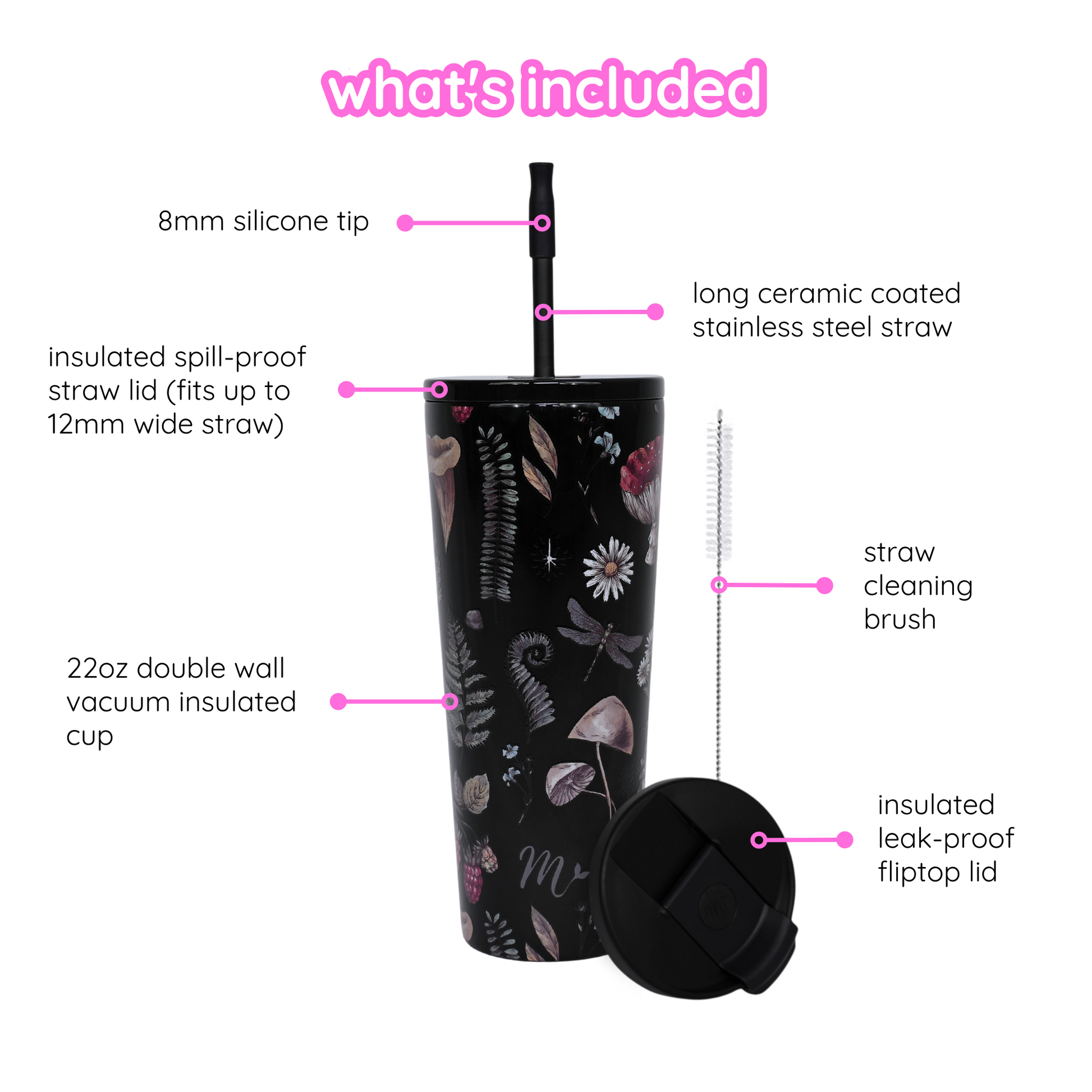 fairy tumbler, cutest tumbler, travel mug, leakproof tumbler, keeps drinks cold, straw included'
