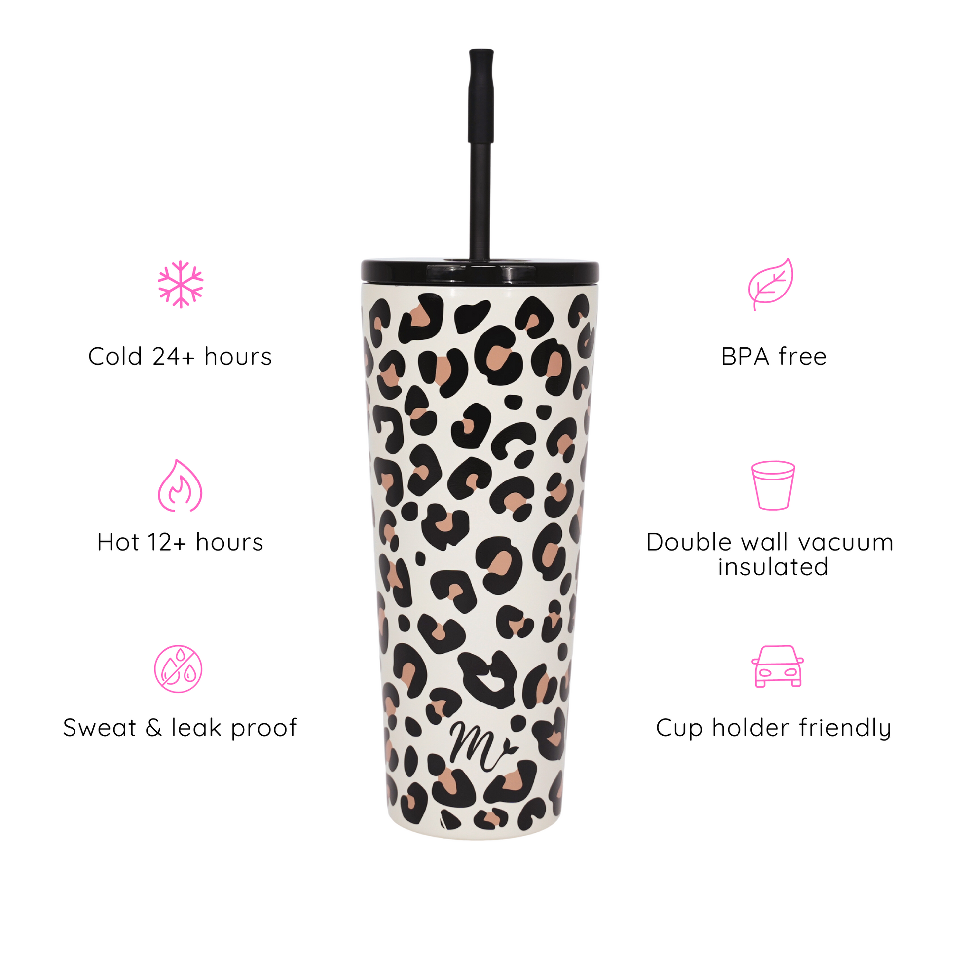 animal print tumbler, keeps drinks cold, leakproof tumbler, super cute, trendy, straw included