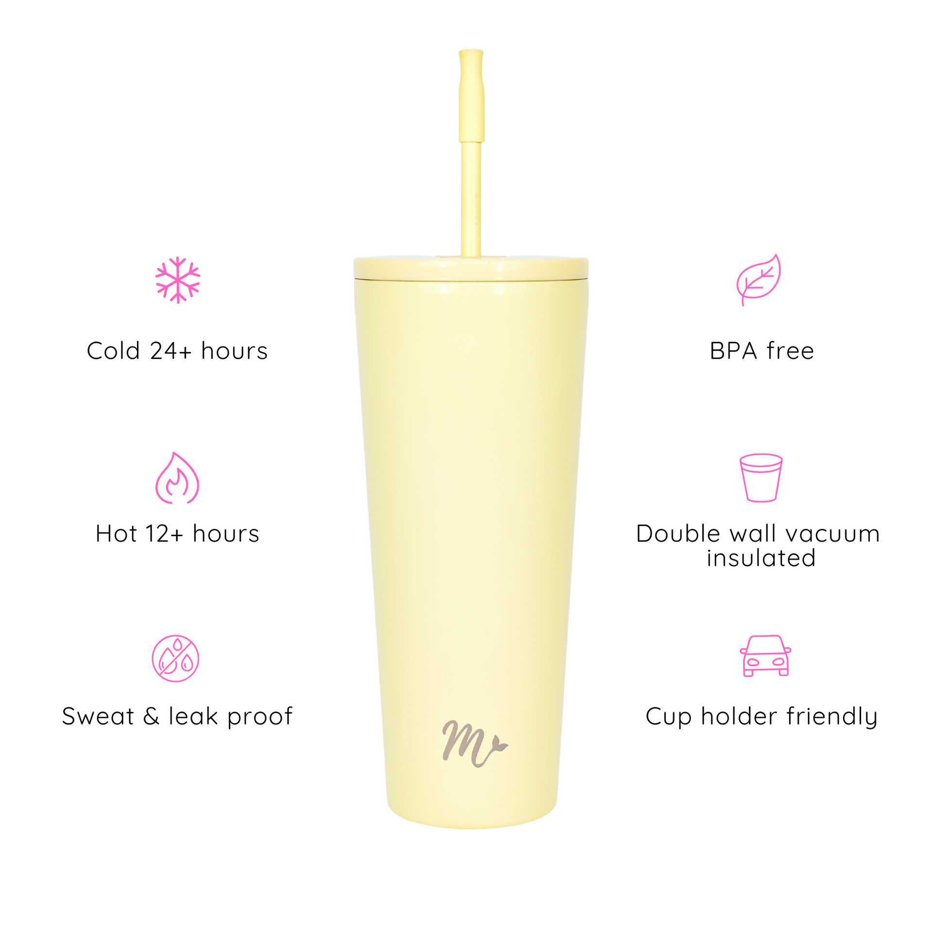 pastel tumbler, yellow tumbler, leakproof tumbler, cute trendy cup, travel mug, straw included, keeps drinks cold