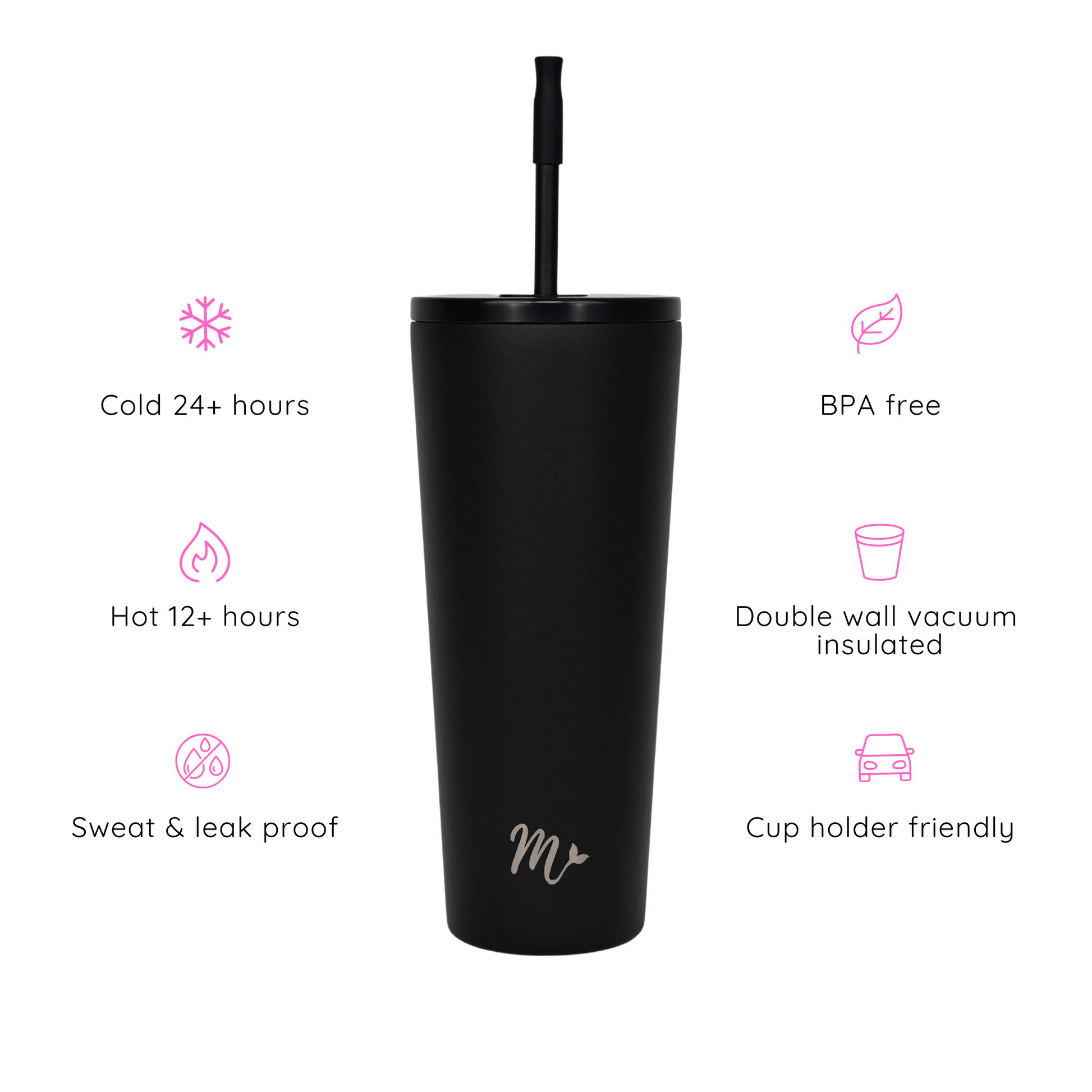 matte tumbler, neutral tumbler, black 22oz cup, leakproof tumbler, cute trendy cup, travel mug, straw included, keeps drinks cold, aesthetic cup