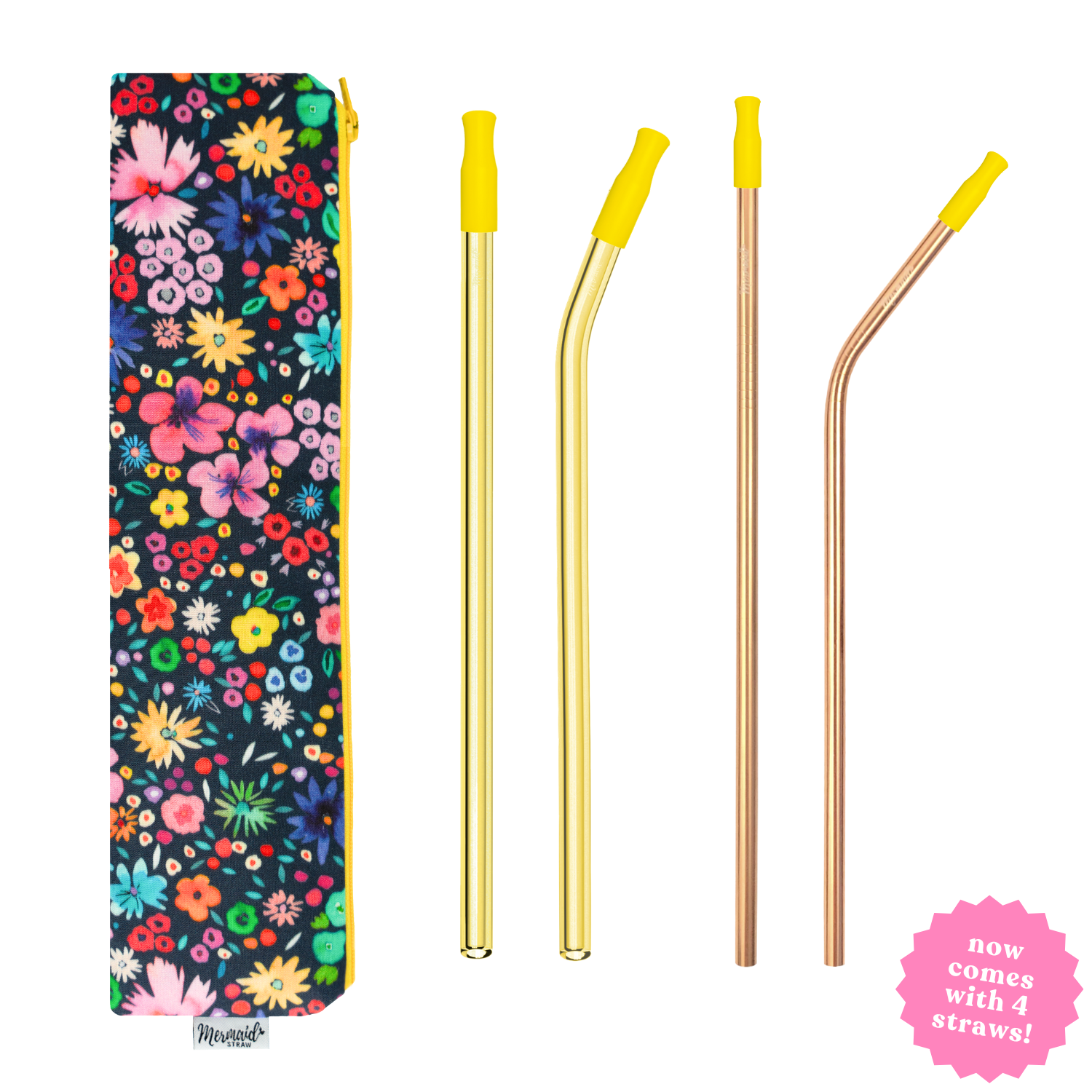 Ditzy Floral Zipper Pouch Straw Pack