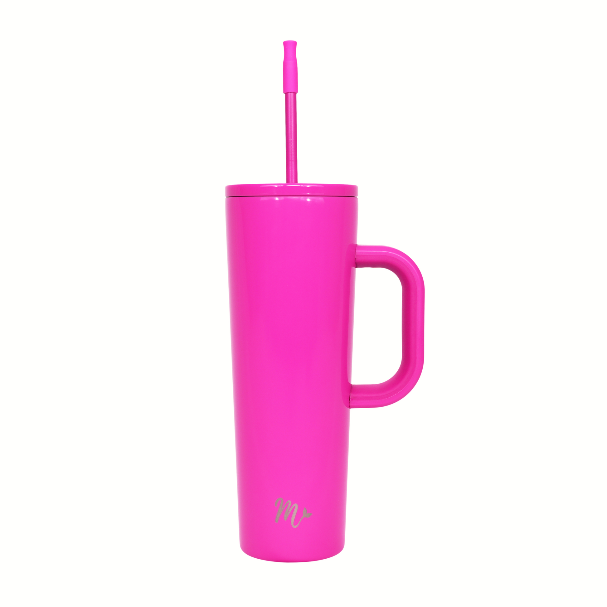 barbie pink tumbler, hot pink tumbler, tumbler with handle, trendy 30oz cup, leakproof tumbler, cute trendy cup, travel mug, straw included, keeps drinks cold, aesthetic cup