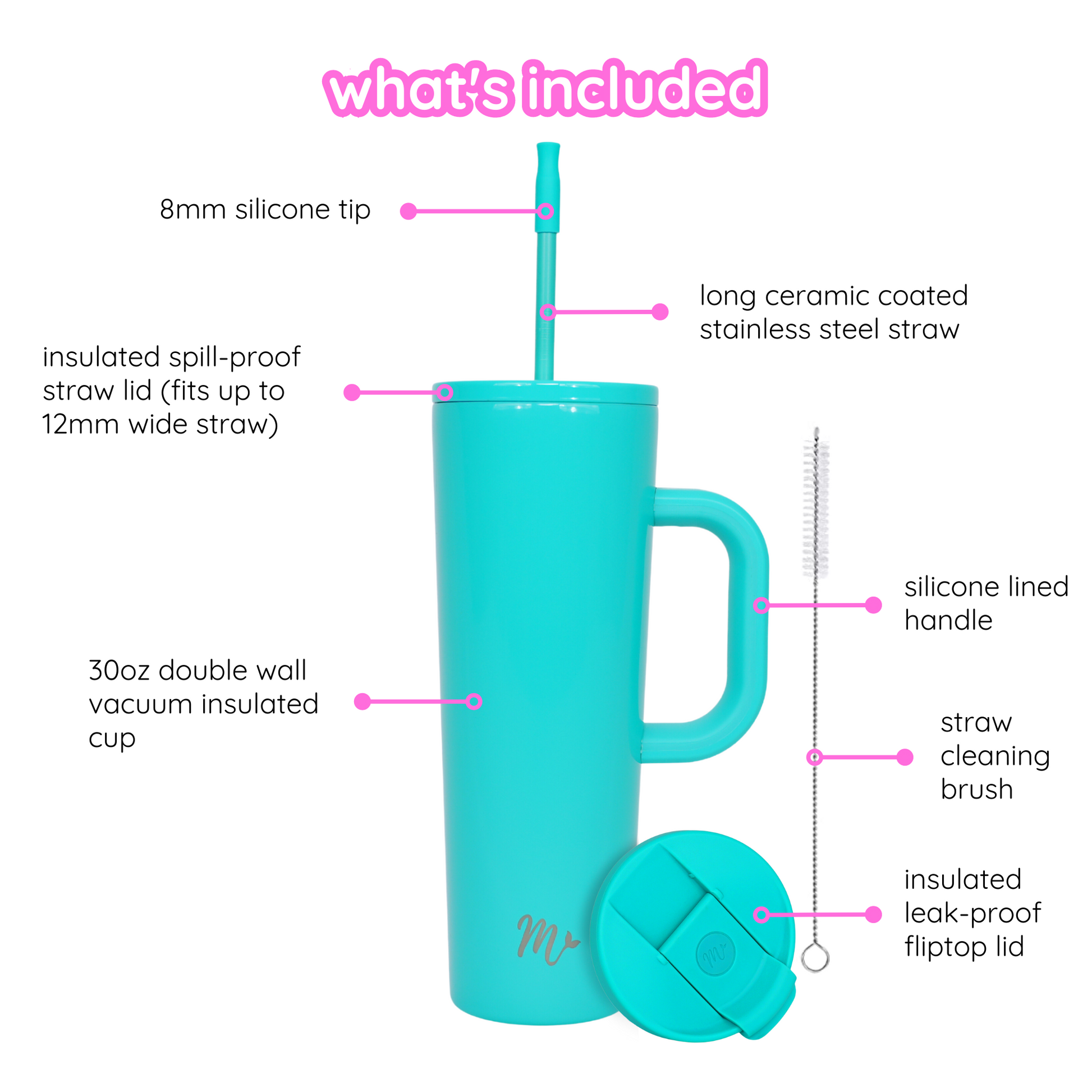 teal tumbler, pastel tumbler, tumbler with handle, trendy 30oz cup, leakproof tumbler, cute trendy cup, travel mug, straw included, keeps drinks cold, aesthetic cup