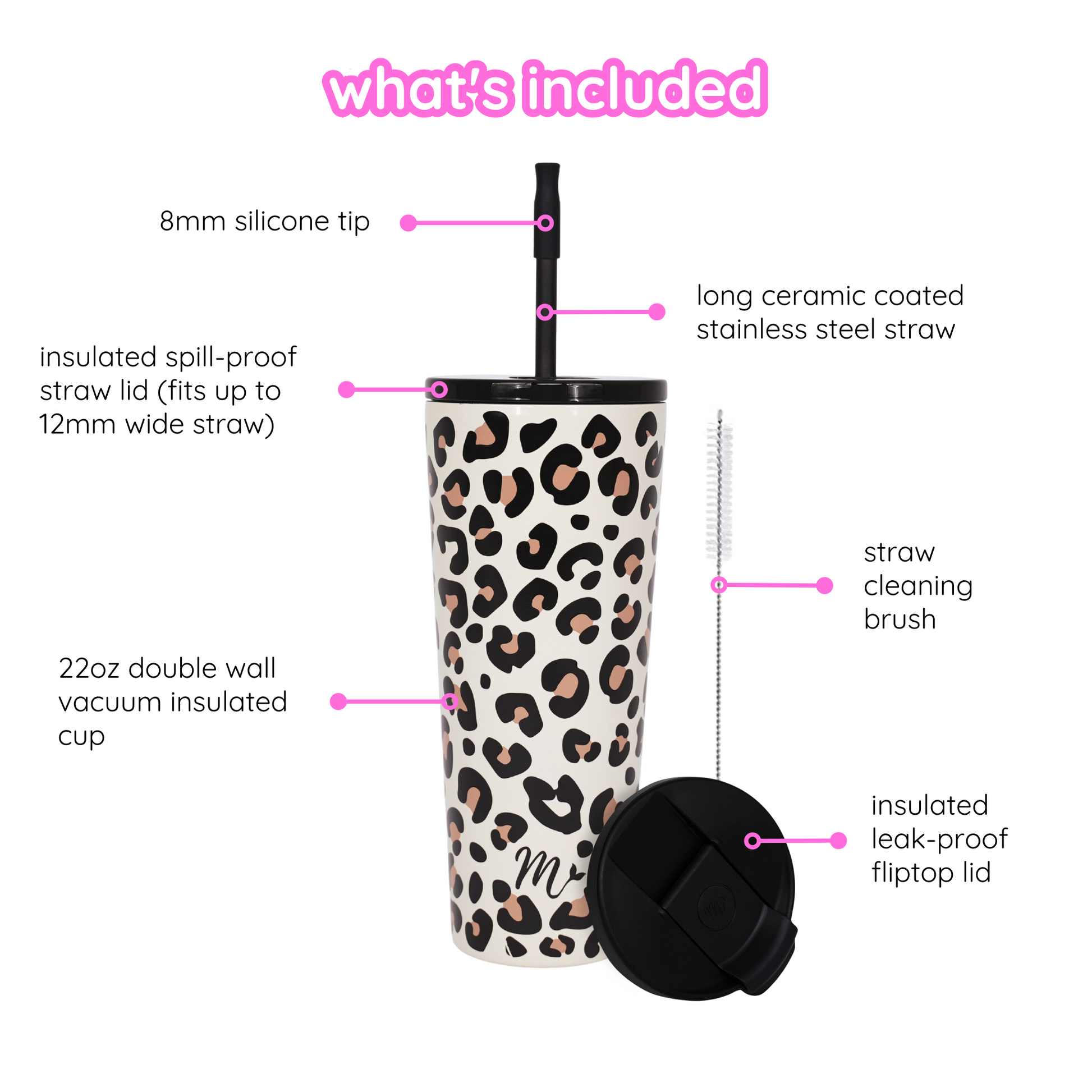 animal print tumbler, keeps drinks cold, leakproof tumbler, super cute, trendy, straw included