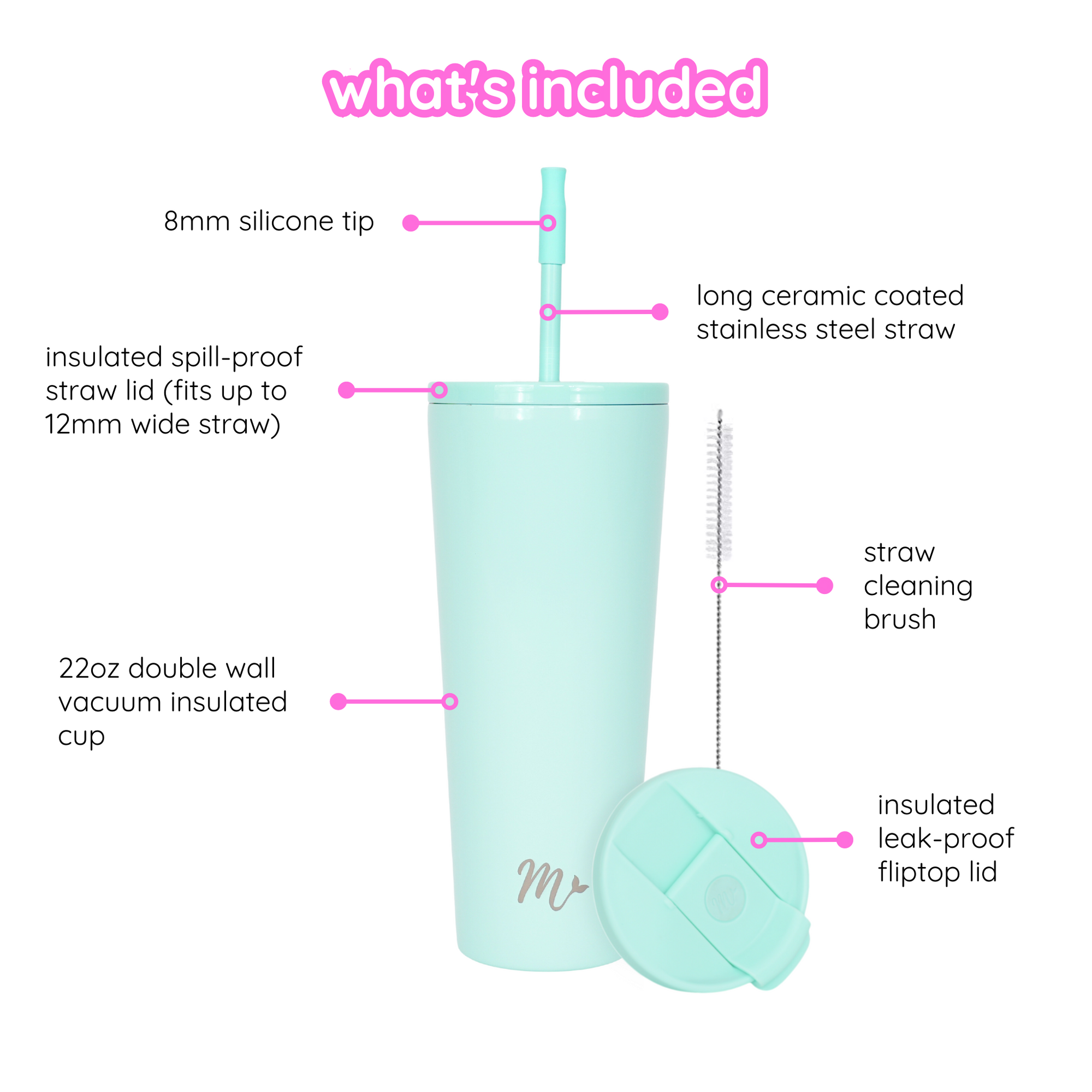 pastel tumbler, mint green tumbler, leakproof tumbler, cute trendy cup, travel mug, straw included, keeps drinks cold