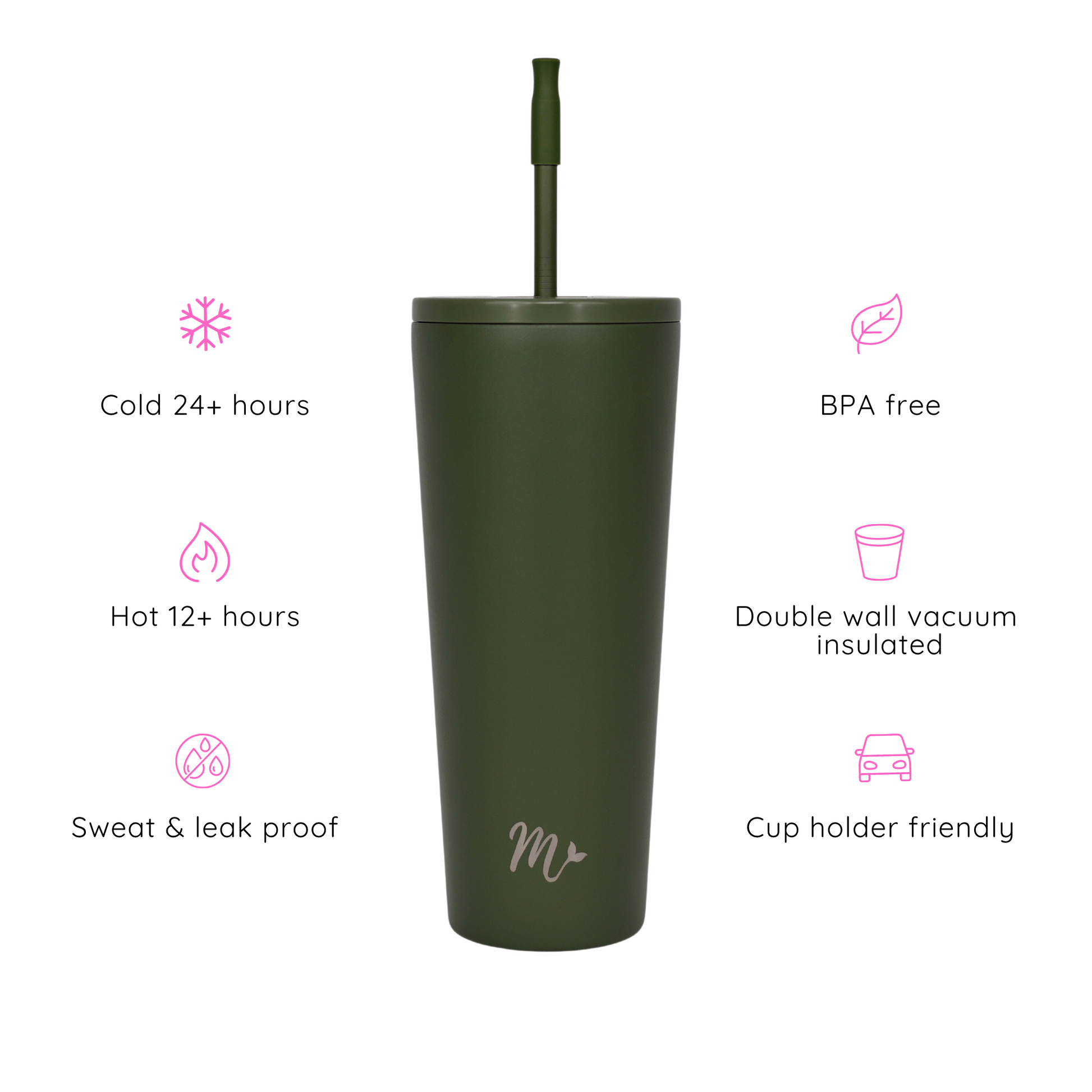 army green tumbler, matte green tumbler, leakproof tumbler, cute trendy cup, travel mug, straw included, keeps drinks cold