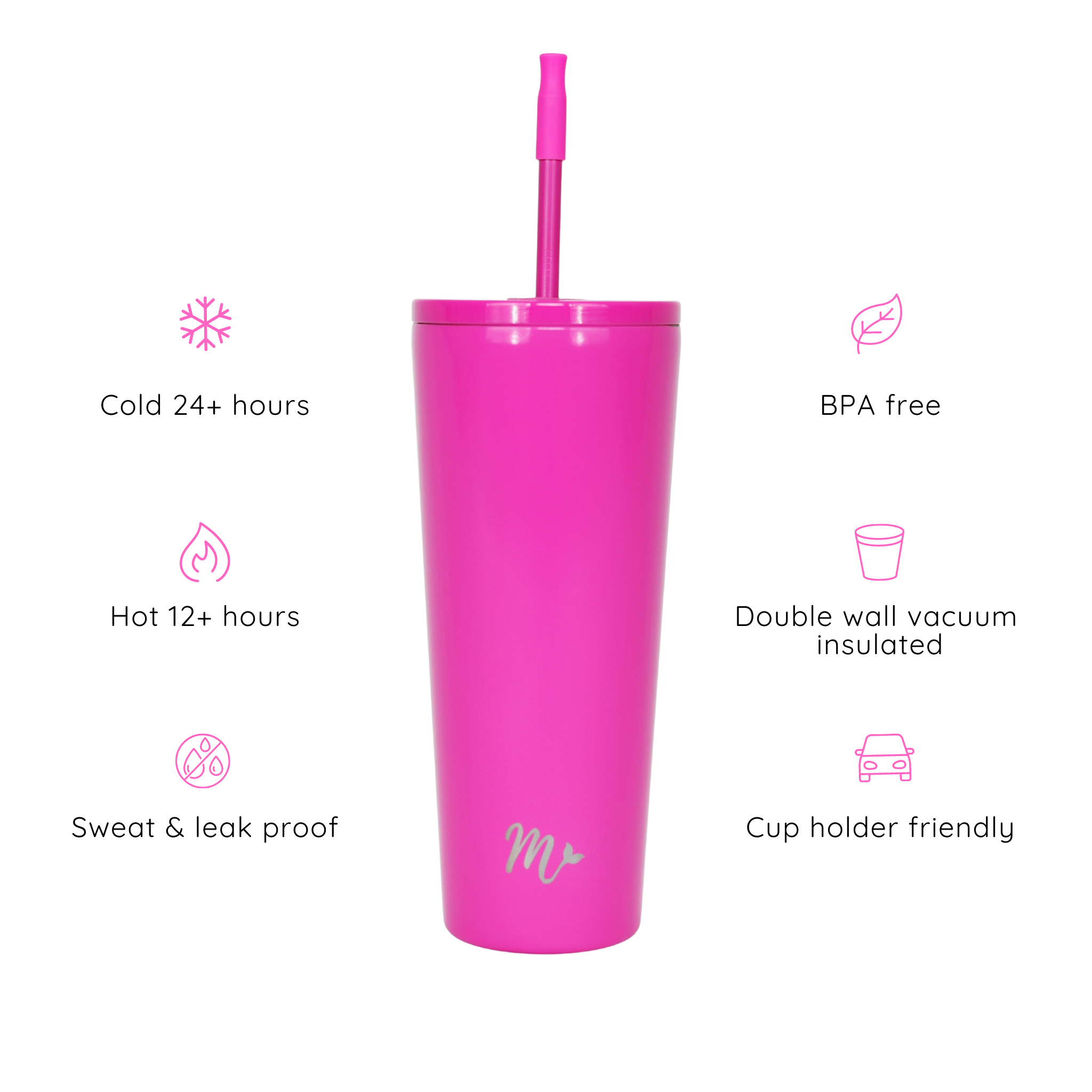 barbie pink tumbler, hot pink tumbler, leakproof tumbler, cute trendy cup, travel mug, straw included, keeps drinks cold