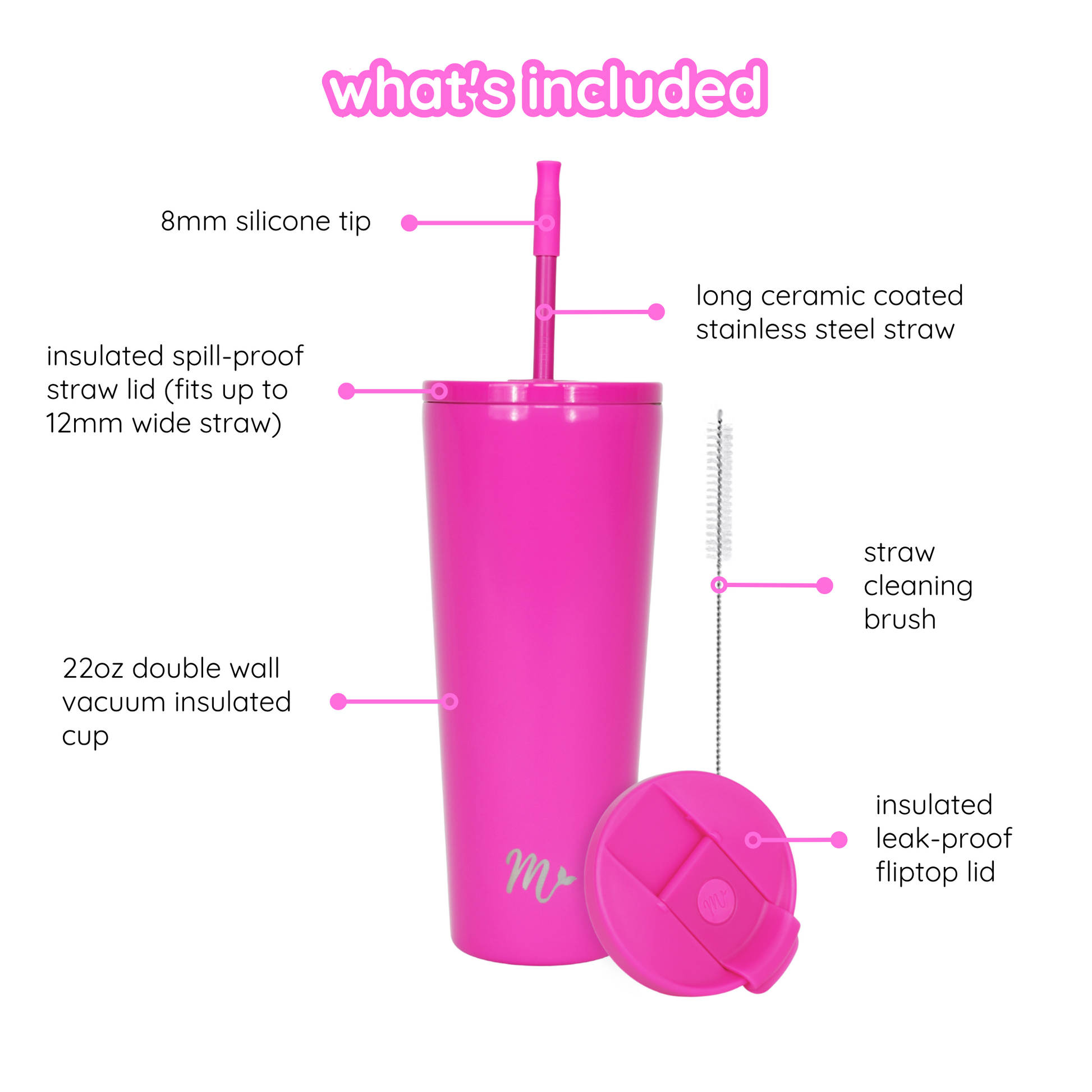 barbie pink tumbler, hot pink tumbler, leakproof tumbler, cute trendy cup, travel mug, straw included, keeps drinks cold