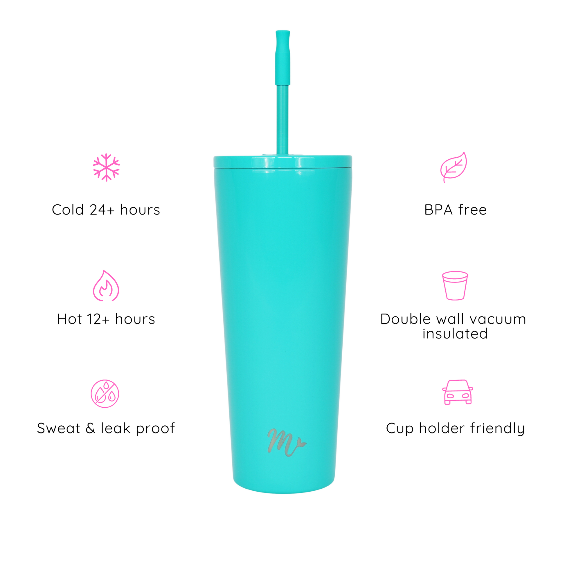 teal tumbler, bright tumbler, trendy 22oz cup, leakproof tumbler, cute trendy cup, travel mug, straw included, keeps drinks cold, aesthetic cup