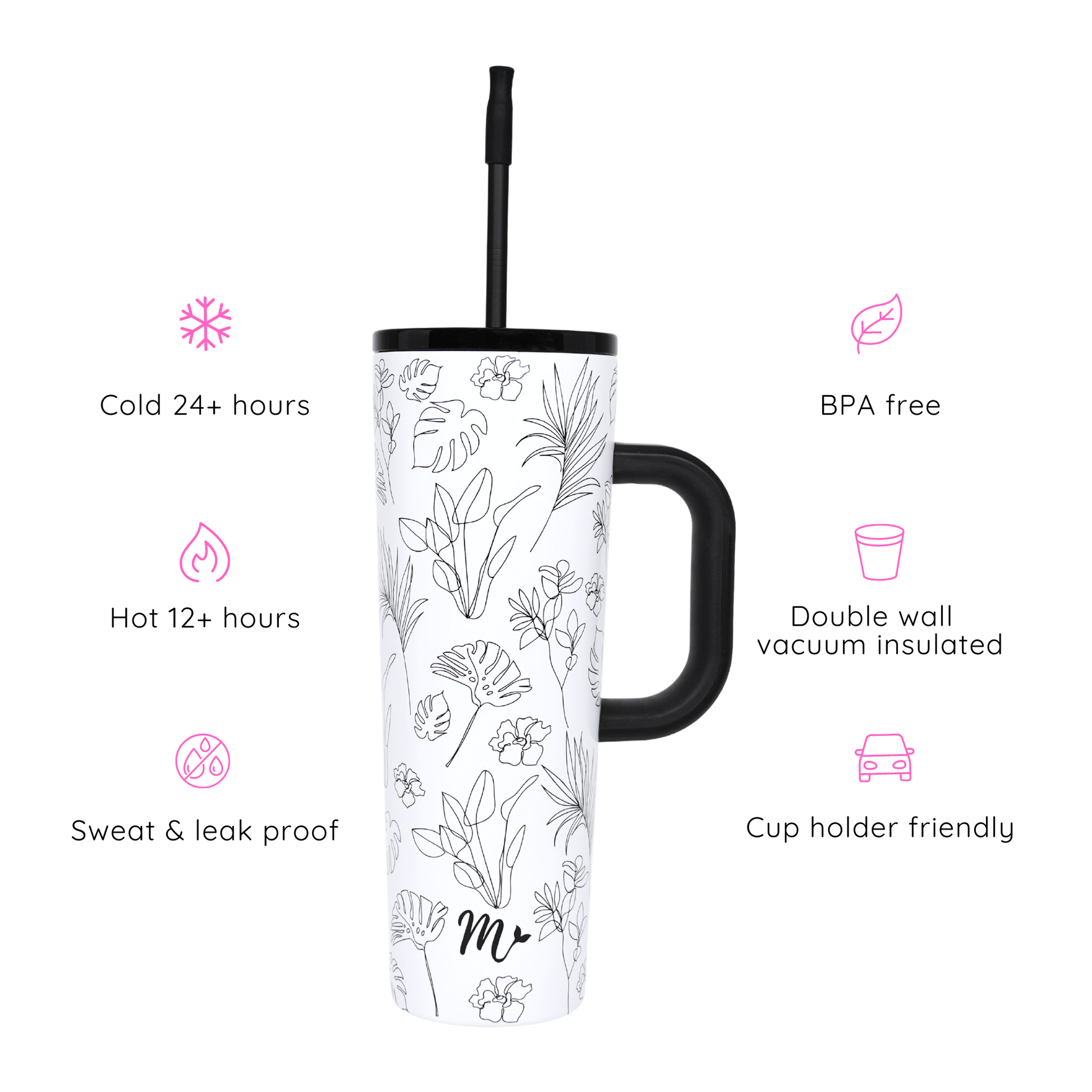 tumbler with handle, floral tumbler, neutral tumbler, trendy 30oz cup, leakproof tumbler, cute trendy cup, travel mug, straw included, keeps drinks cold, aesthetic cup