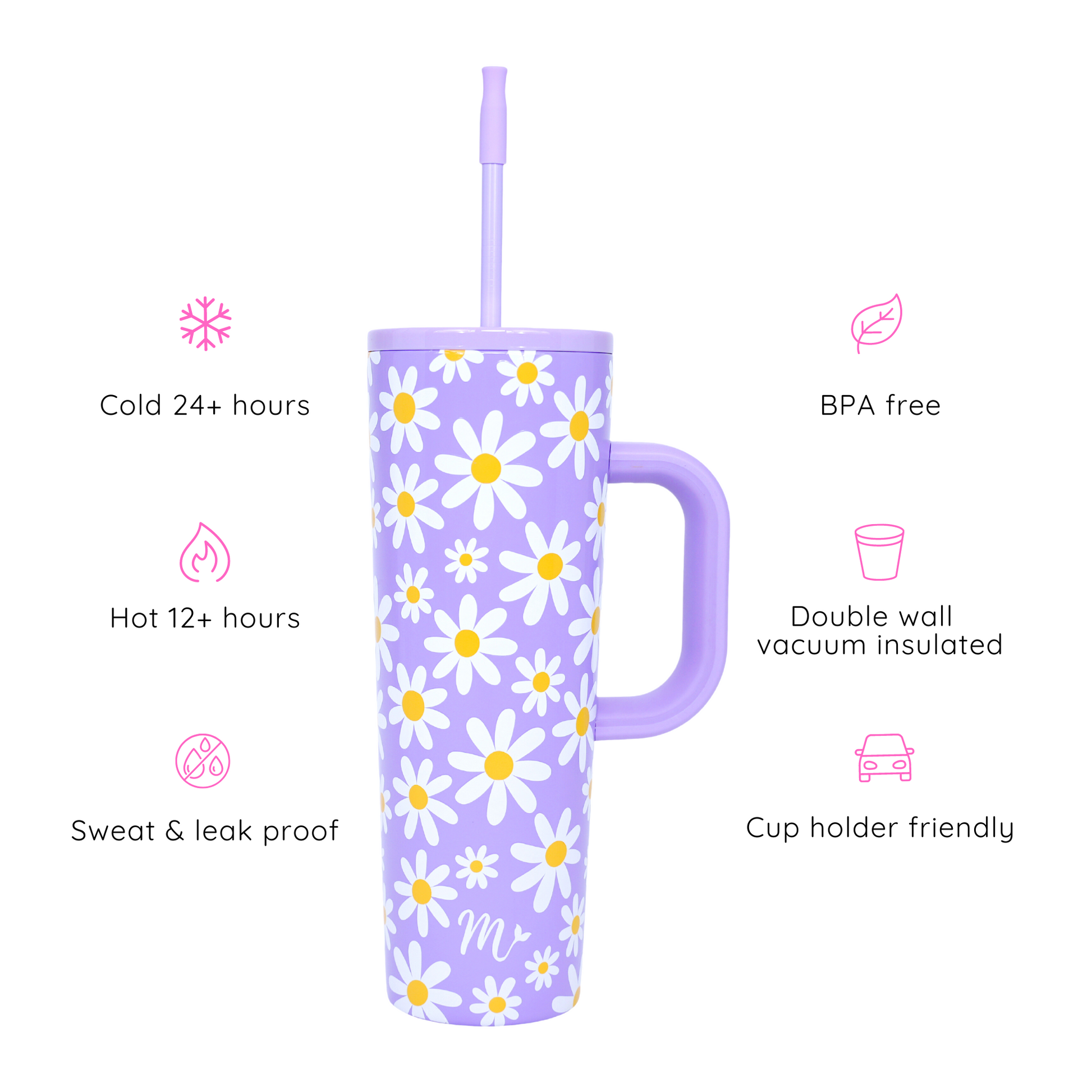 floral tumbler, pastel tumbler, tumbler with handle, trendy 30oz cup, leakproof tumbler, cute trendy cup, travel mug, straw included, keeps drinks cold, aesthetic cup