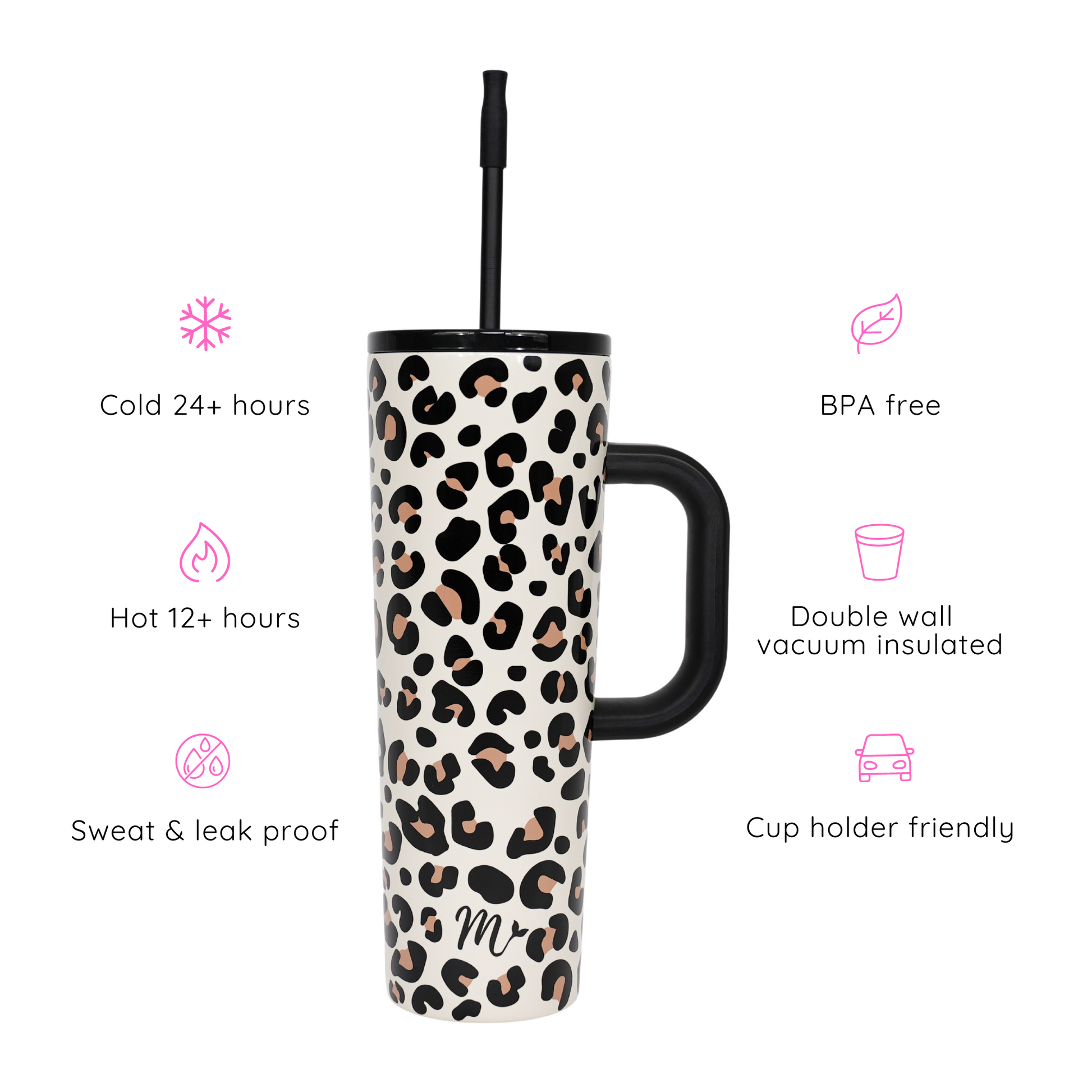 animal print tumbler, trendy tumbler, tumbler with handle, trendy 30oz cup, leakproof tumbler, cute trendy cup, travel mug, straw included, keeps drinks cold, aesthetic cup
