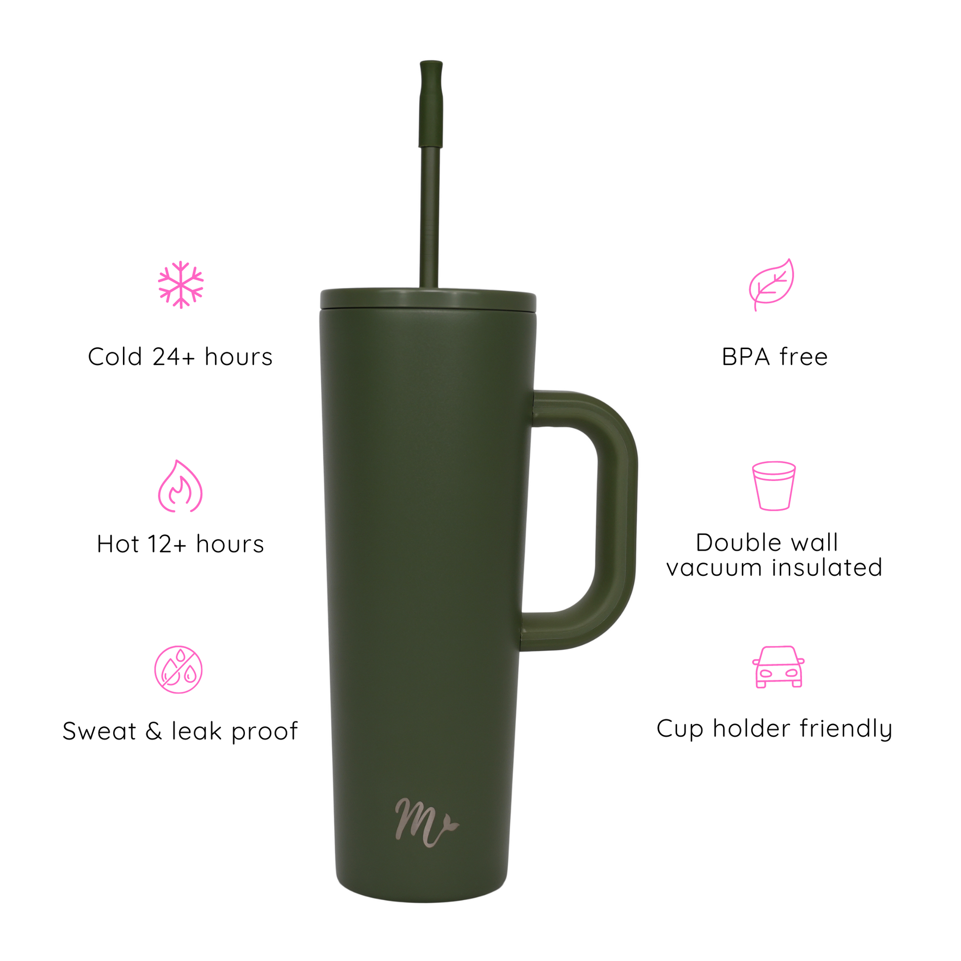 army green tumbler, matte green tumbler, tumbler with handle, trendy 30oz cup, leakproof tumbler, cute trendy cup, travel mug, straw included, keeps drinks cold, aesthetic cup