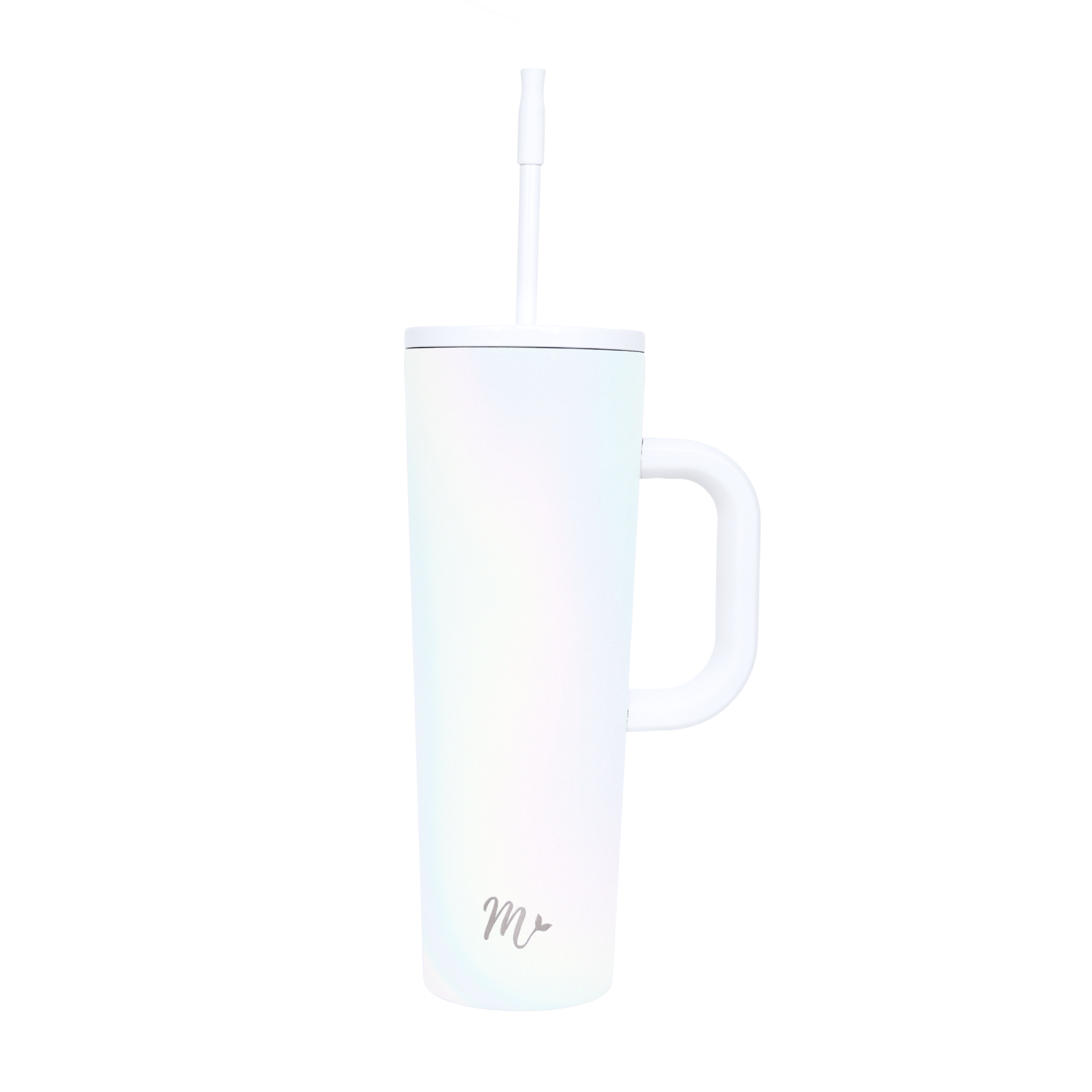 30 oz Pearl Tumbler with Handle and Straw - Sleek, insulated tumbler featuring a soft iridescent pearl finish, ergonomic handle, and reusable straw. Perfect for keeping drinks cold or hot on the go

