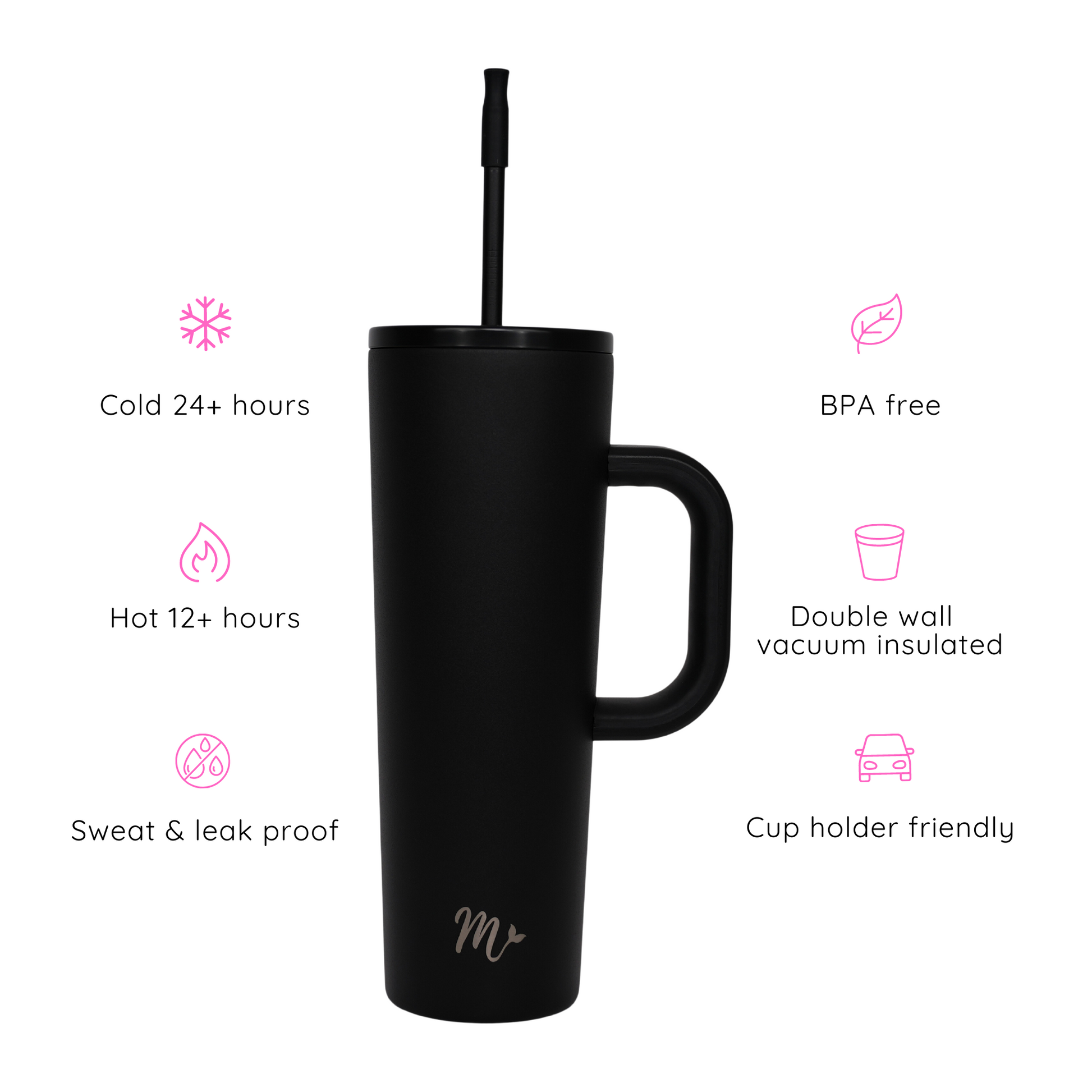 black tumbler, neutral matte tumbler, tumbler with handle, trendy 30oz cup, leakproof tumbler, cute trendy cup, travel mug, straw included, keeps drinks cold, aesthetic cup