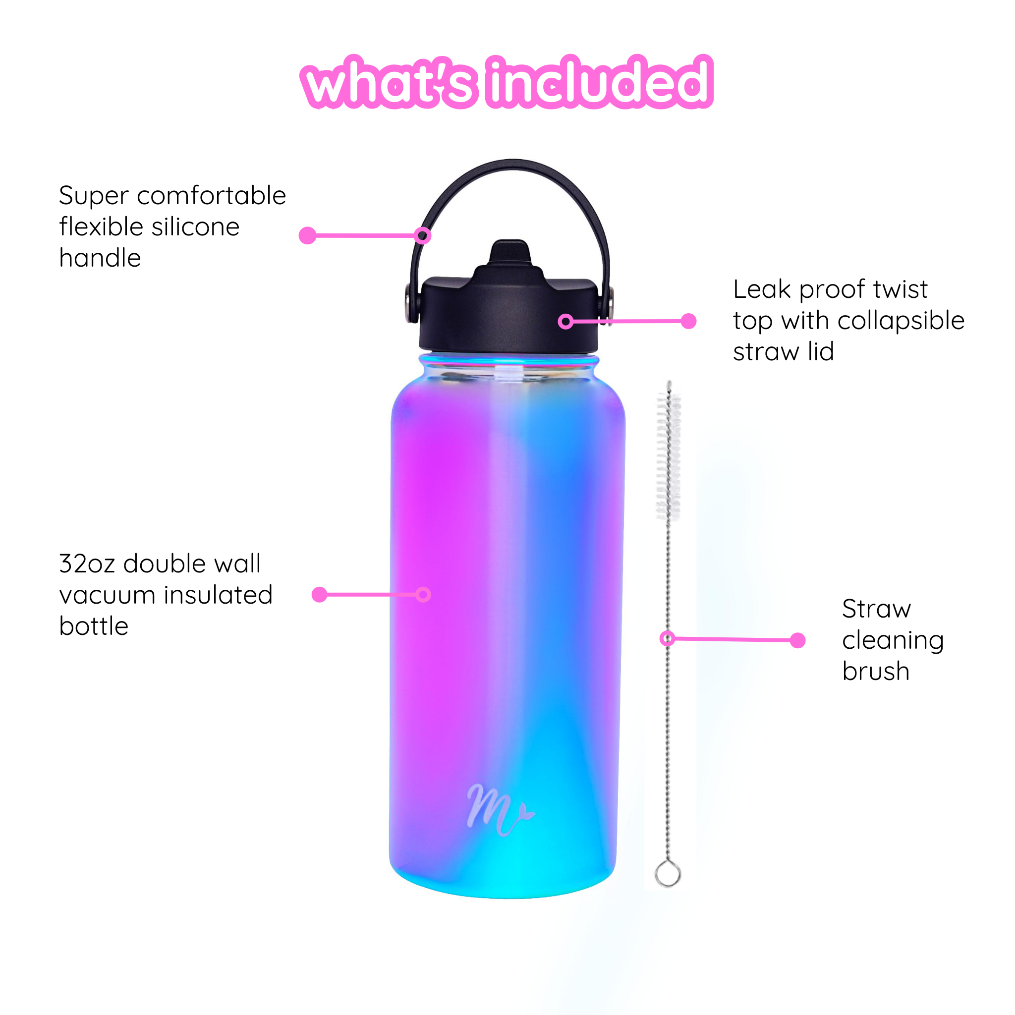 chrome water bottle, iridescent water bottle, water flask, travel bottle, keeps drinks cold, aesthetic water bottle, straw bottle