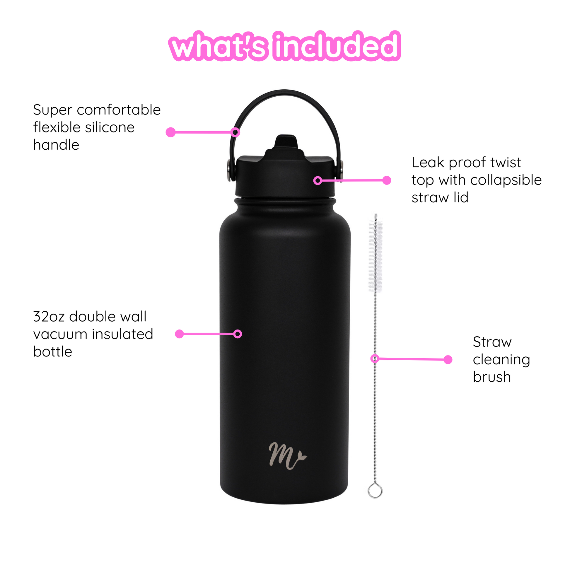 black water bottle, matte water bottle, water flask, travel bottle, keeps drinks cold, aesthetic water bottle, straw bottle