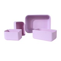 Set of purple silicone containers on a white background
