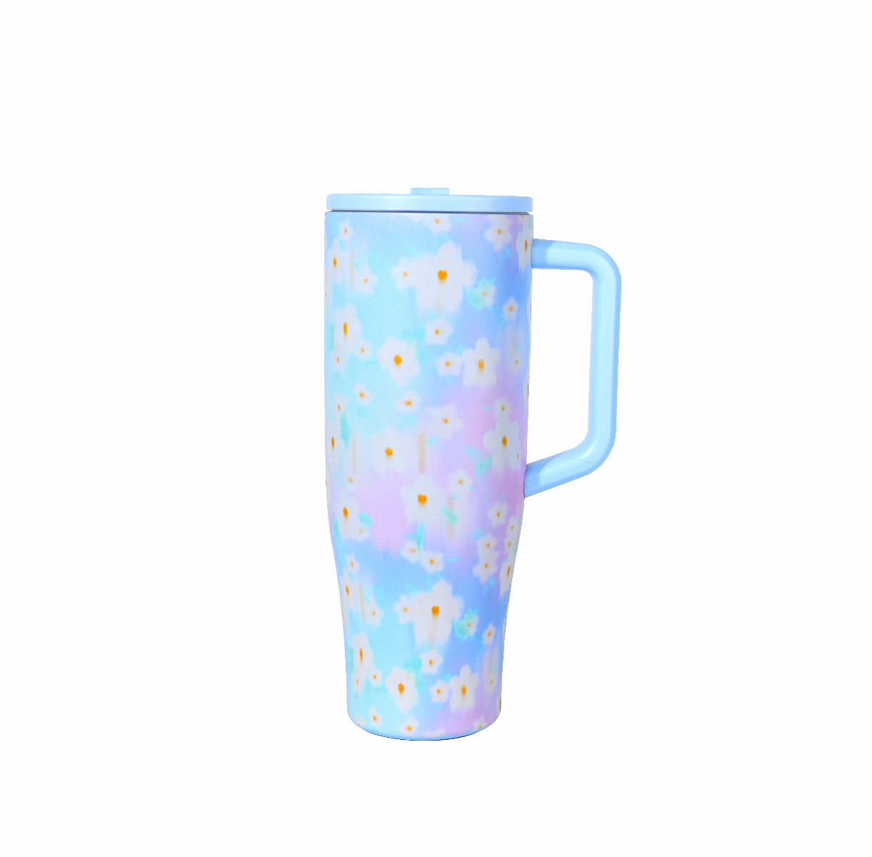 Tumbler with floral pattern on a white background
