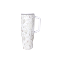 White marble-patterned mug on a white background