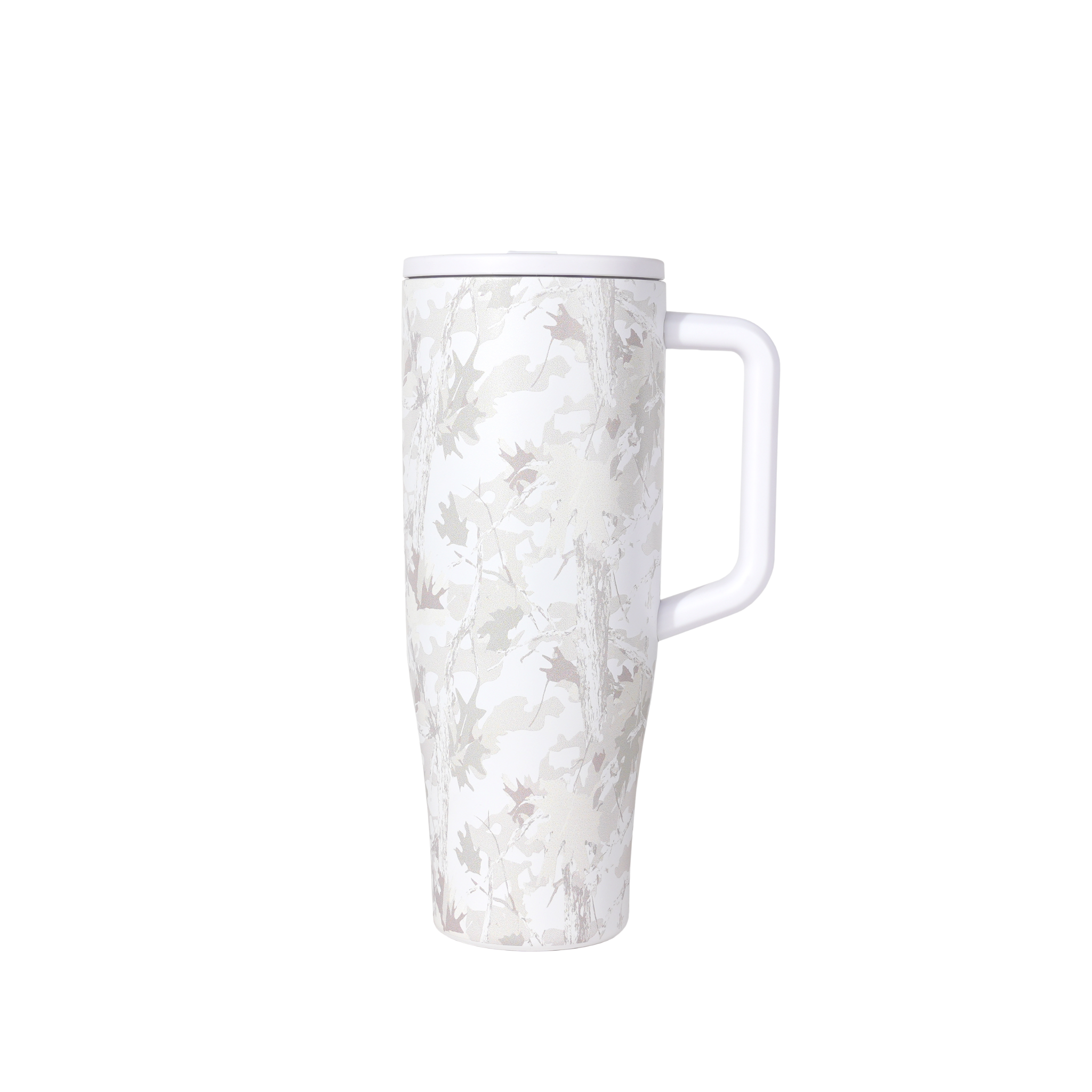 White marble-patterned mug on a white background