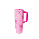 Pink floral mug with a pink handle on a white background