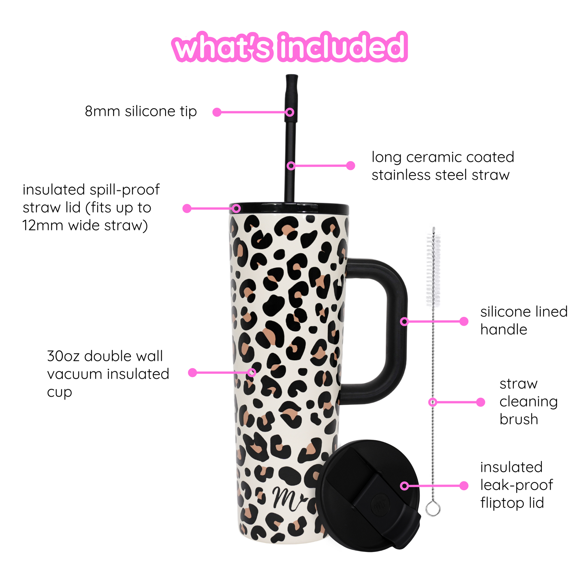 animal print tumbler, trendy tumbler, tumbler with handle, trendy 30oz cup, leakproof tumbler, cute trendy cup, travel mug, straw included, keeps drinks cold, aesthetic cup