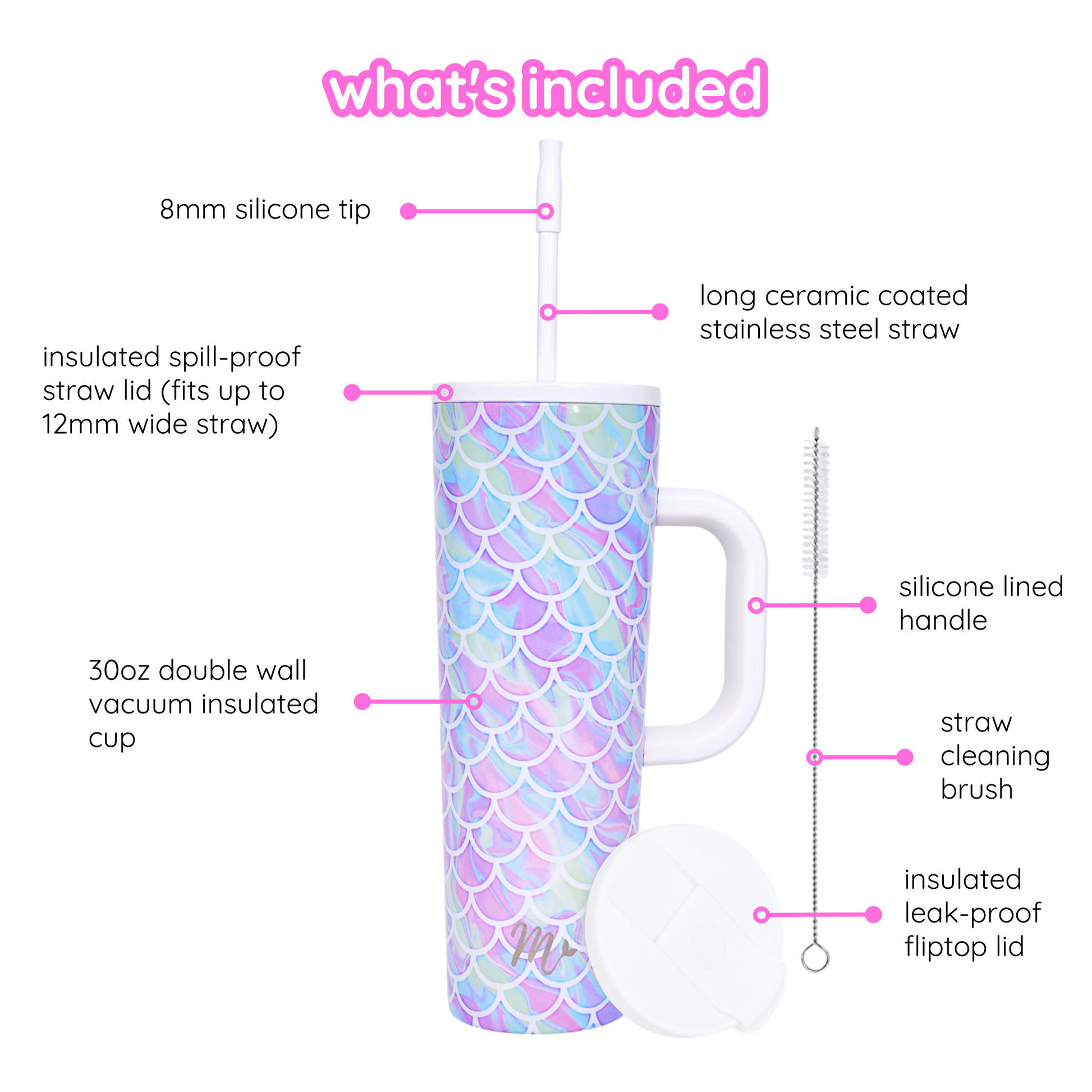 pastel tumbler, mermaid tumbler, tumbler with handle, trendy 30oz cup, leakproof tumbler, cute trendy cup, travel mug, straw included, keeps drinks cold, aesthetic cup