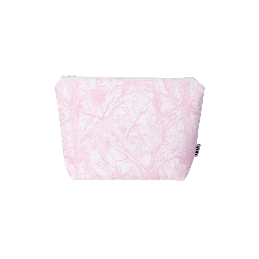 Pink and white marbled pouch on a white background