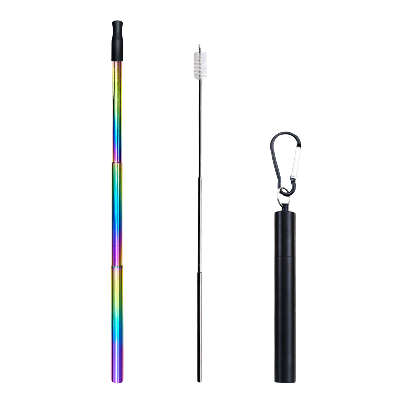 Multicolored telescopic pole with black brush and black holder on a white background