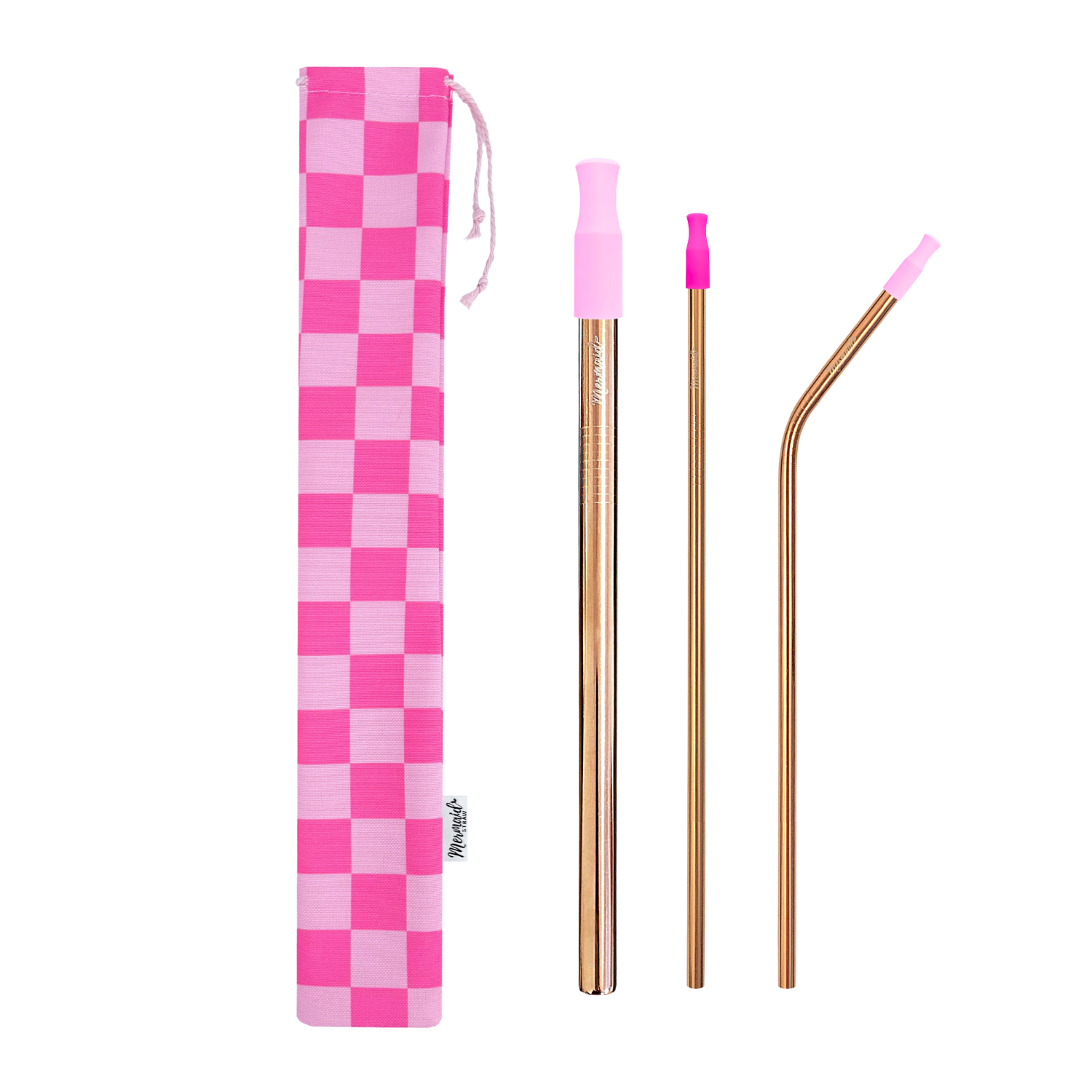 Pink Checkers Stainless Steel Straw Pack