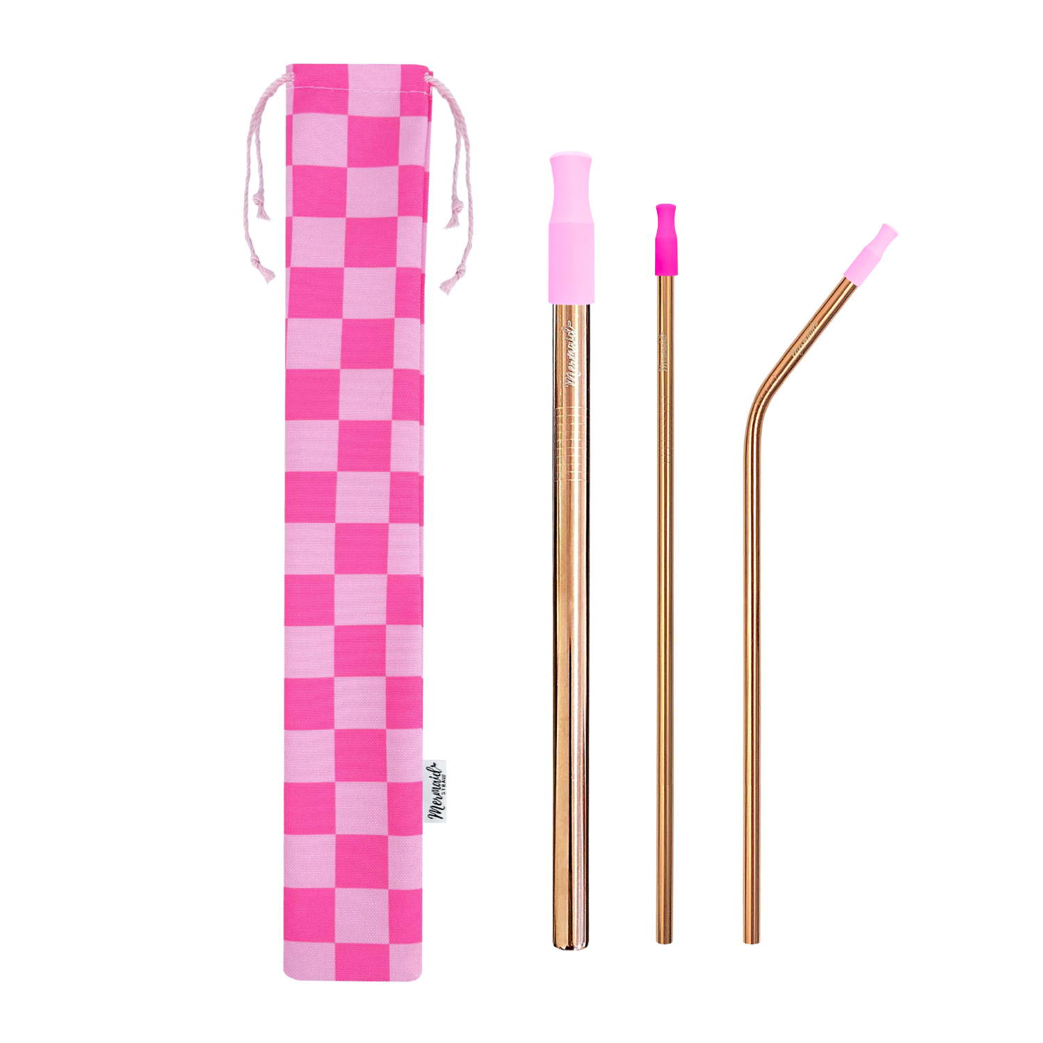 Pink Checkers Stainless Steel Straw Pack