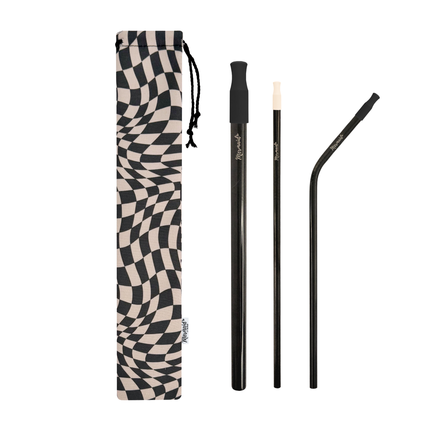 Wavy Checker Stainless Steel Straw Pack