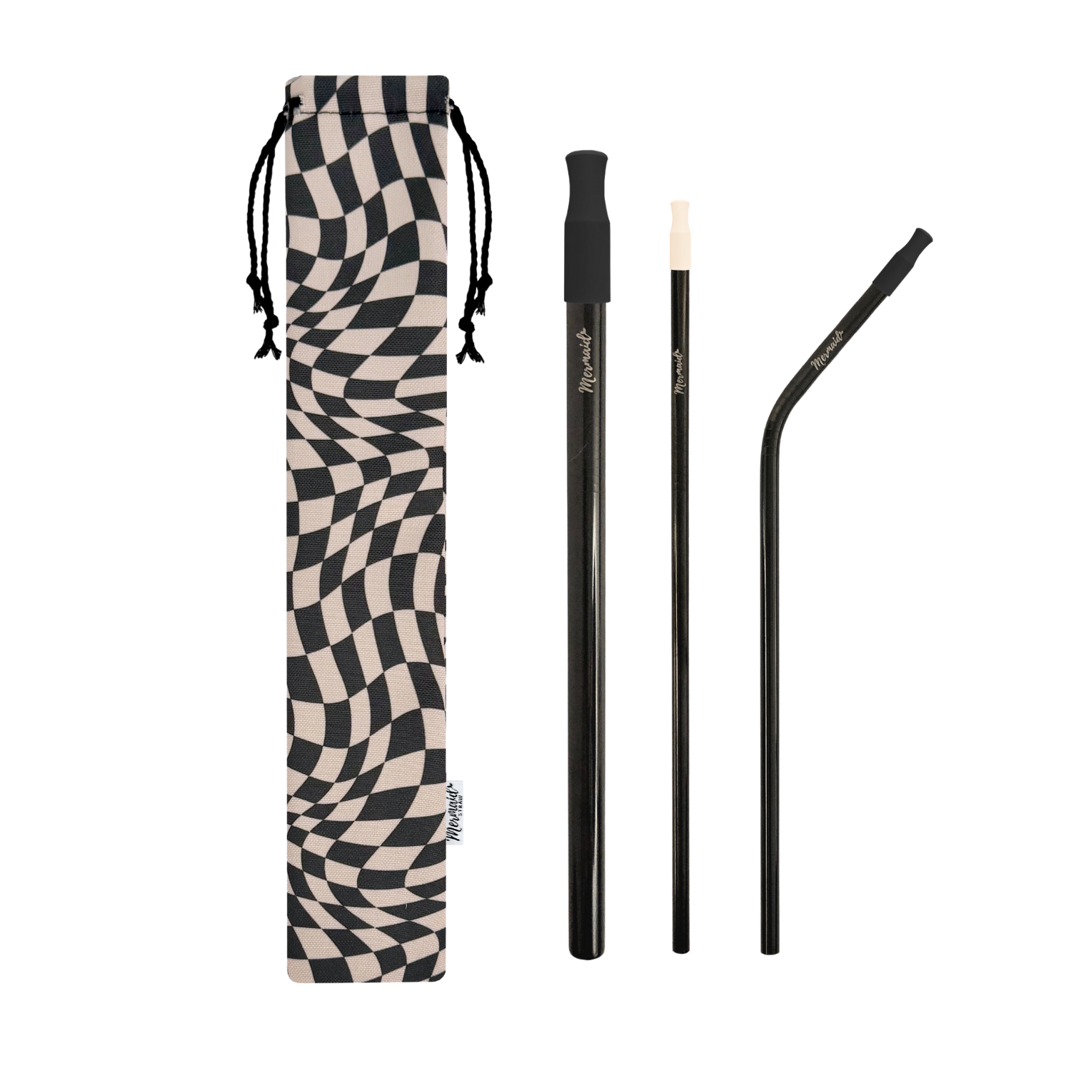 Wavy Checker Stainless Steel Straw Pack