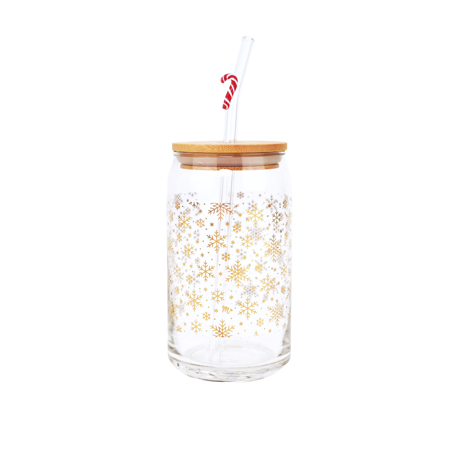 16oz Gold Snowflakes Glass Cup