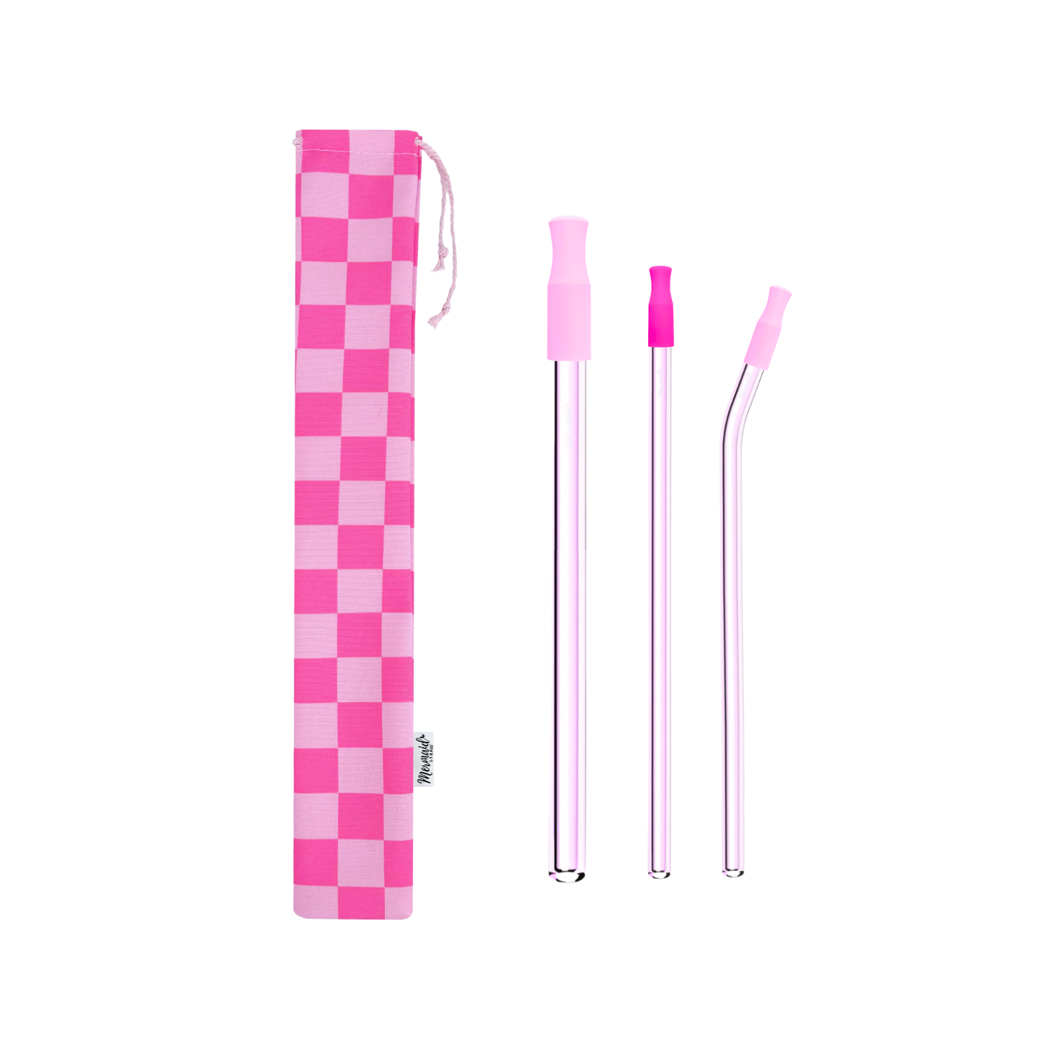 Pink Checkers Glass Straw Pack