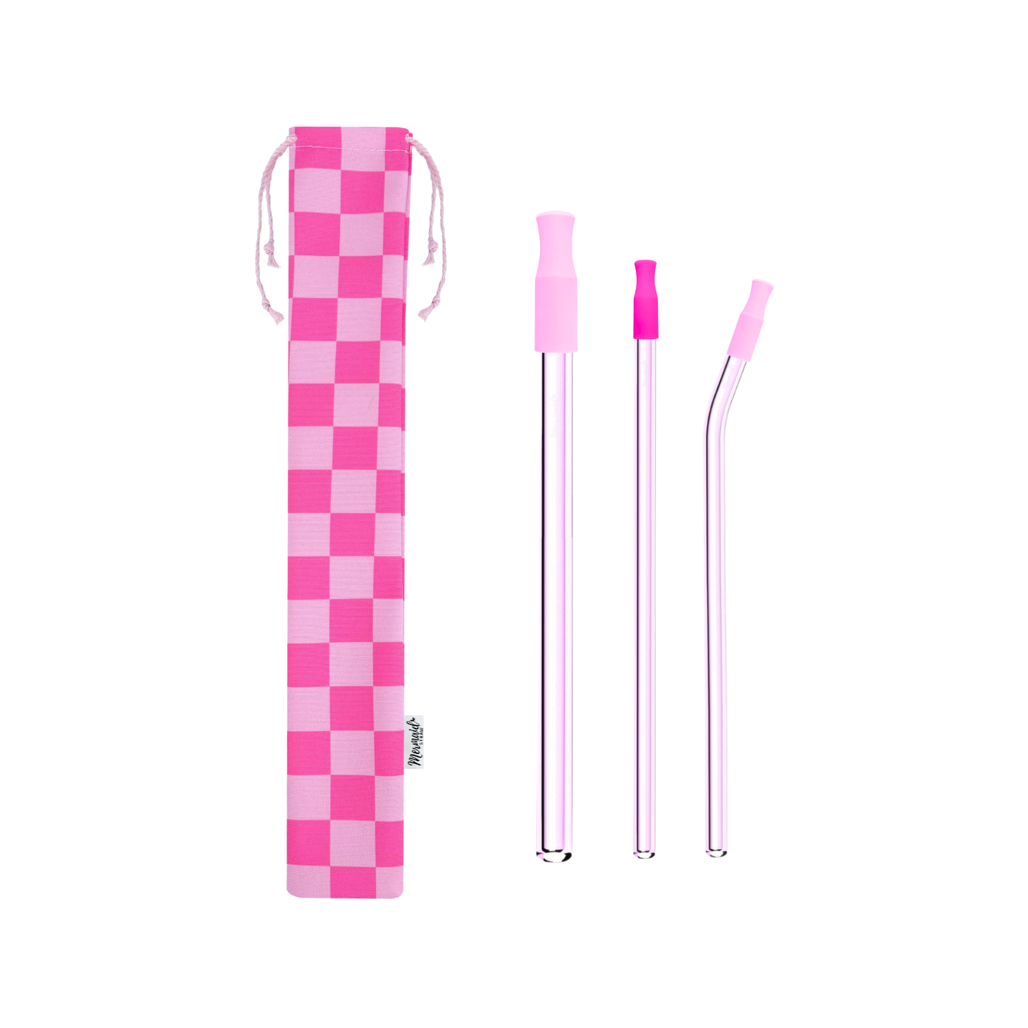 Pink Checkers Glass Straw Pack