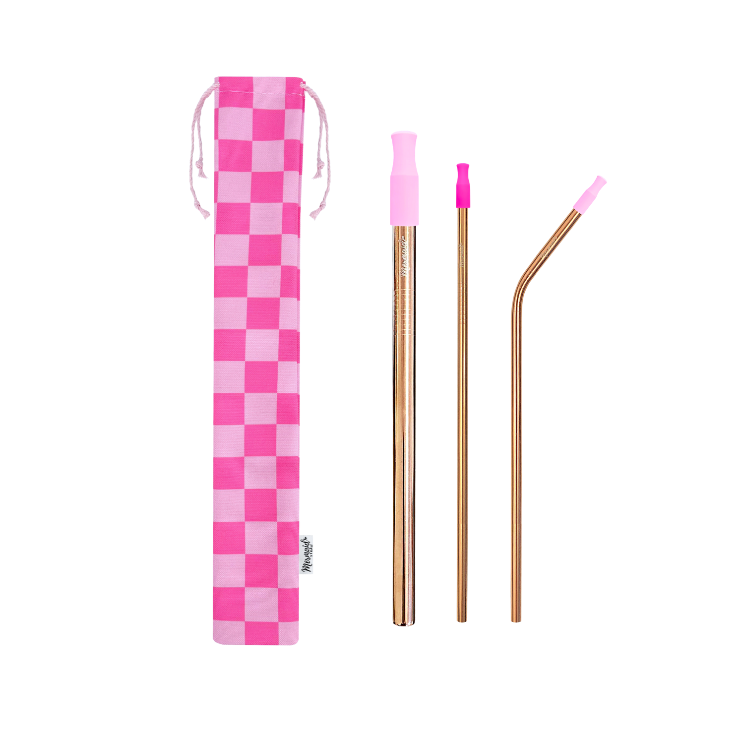 Pink Checkers Stainless Steel Straw Pack