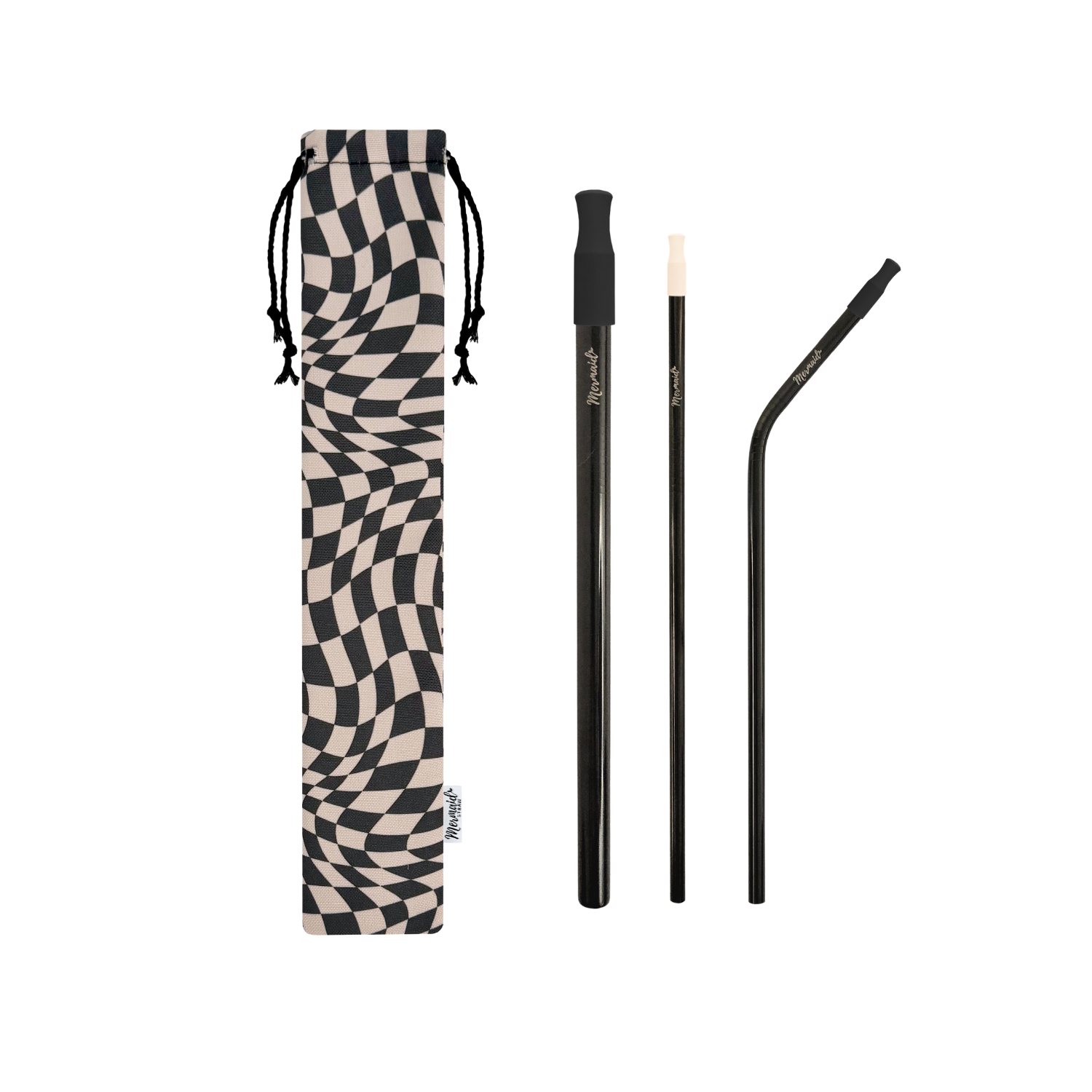 Wavy Checker Stainless Steel Straw Pack