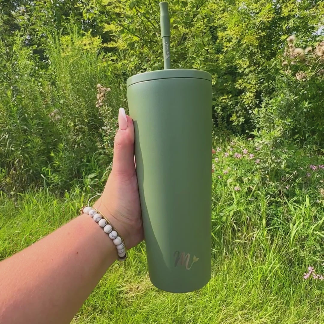 army green tumbler, matte green tumbler, leakproof tumbler, cute trendy cup, travel mug, straw included, keeps drinks cold