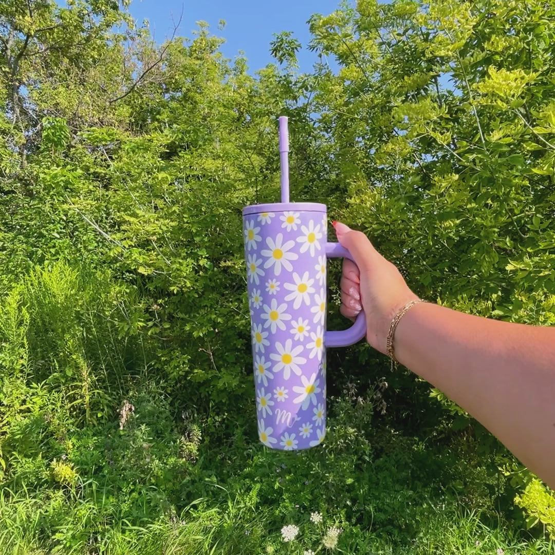 floral tumbler, pastel tumbler, tumbler with handle, trendy 30oz cup, leakproof tumbler, cute trendy cup, travel mug, straw included, keeps drinks cold, aesthetic cup