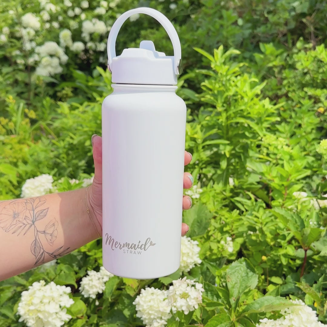 white water bottle, neutral water bottle, water flask, travel bottle, keeps drinks cold, aesthetic water bottle, straw bottle