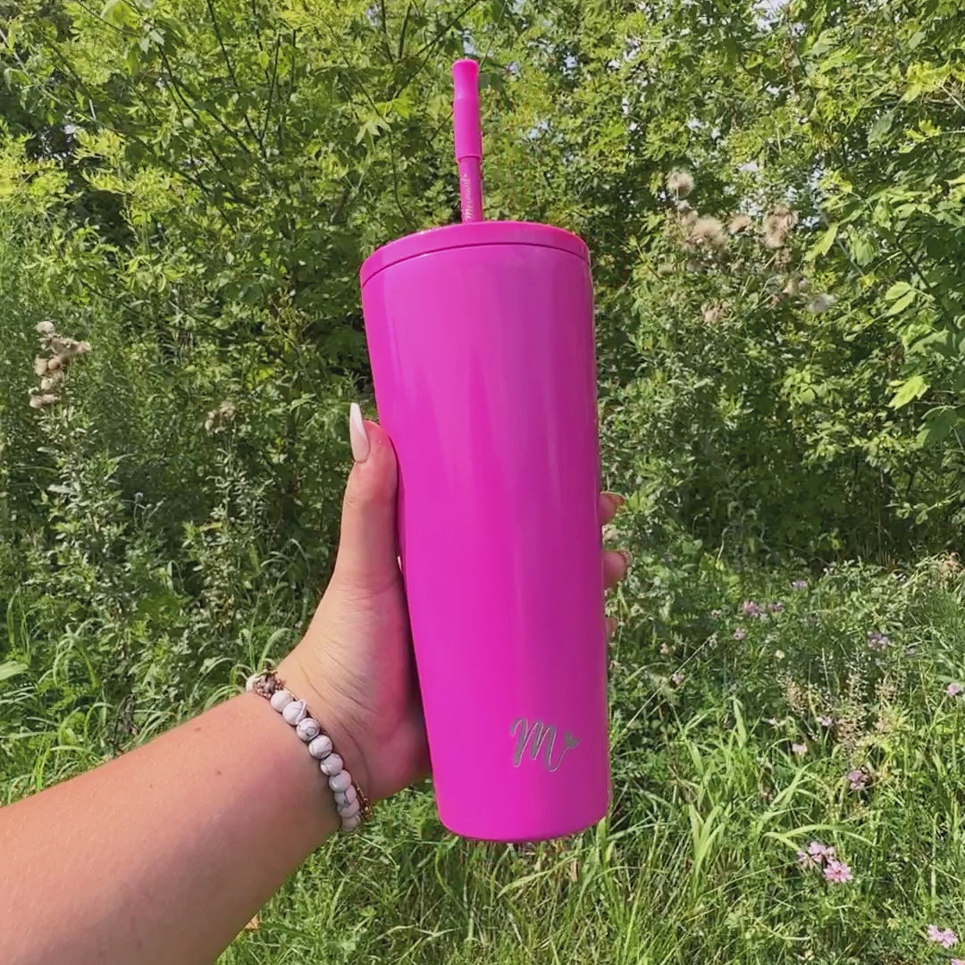 barbie pink tumbler, hot pink tumbler, leakproof tumbler, cute trendy cup, travel mug, straw included, keeps drinks cold