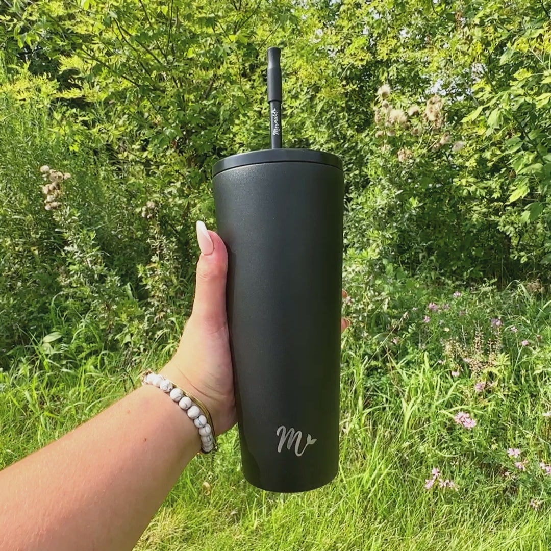 matte tumbler, neutral tumbler, black 22oz cup, leakproof tumbler, cute trendy cup, travel mug, straw included, keeps drinks cold, aesthetic cup