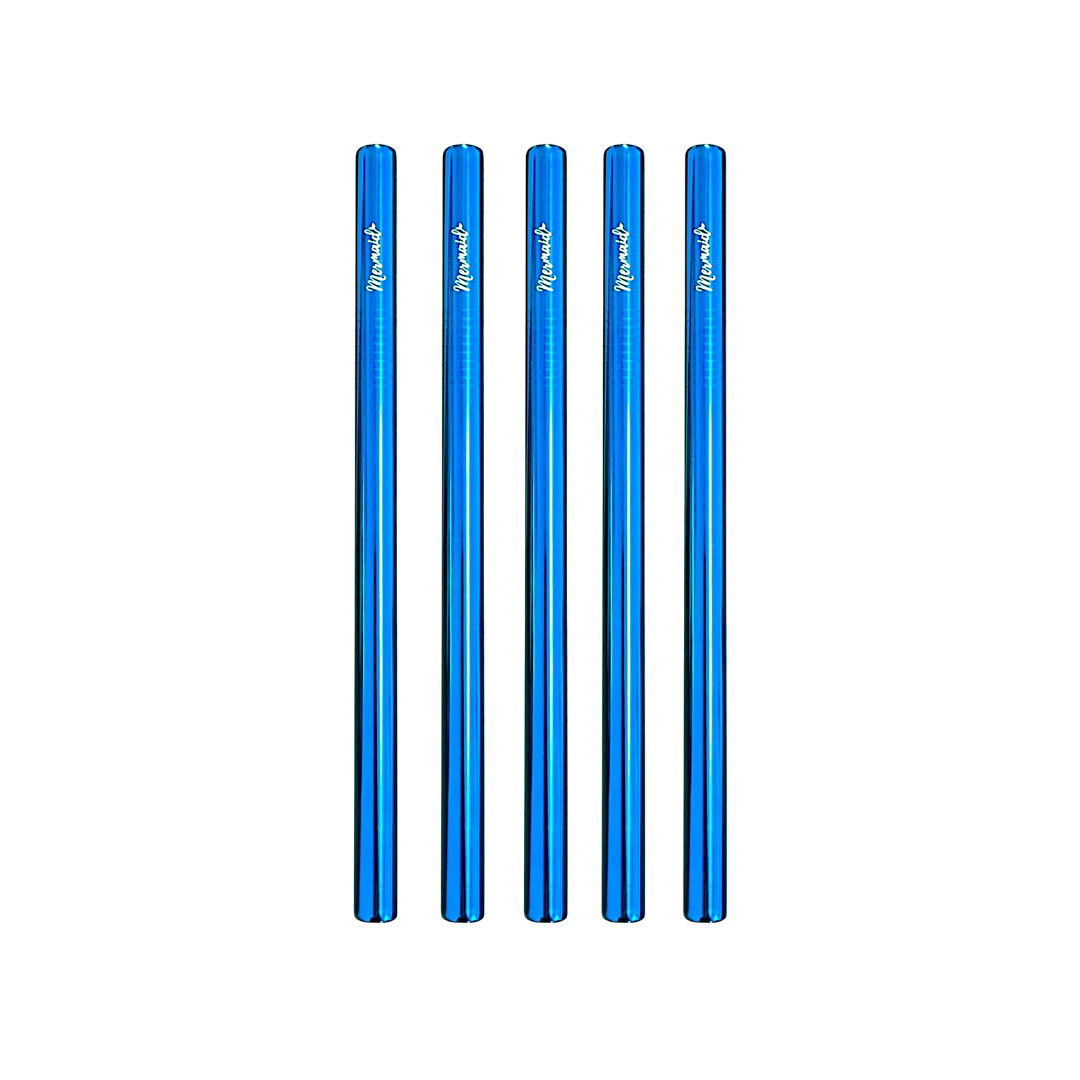Stainless Steel Smoothie Straw Packs - Ocean Blue