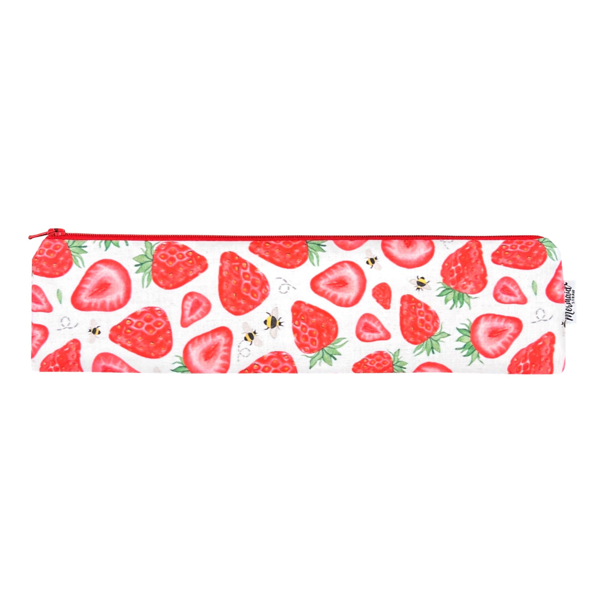 Handmade, strawberry something zipper pouch; Mermaid Straw