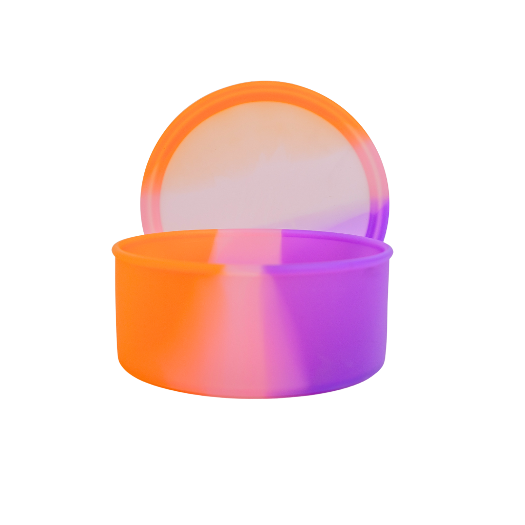 Sunset bento bowl with lid open, showcasing a spacious interior with a striking blend of orange and purple hues.