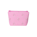 Pink pouch with floral pattern on a white background