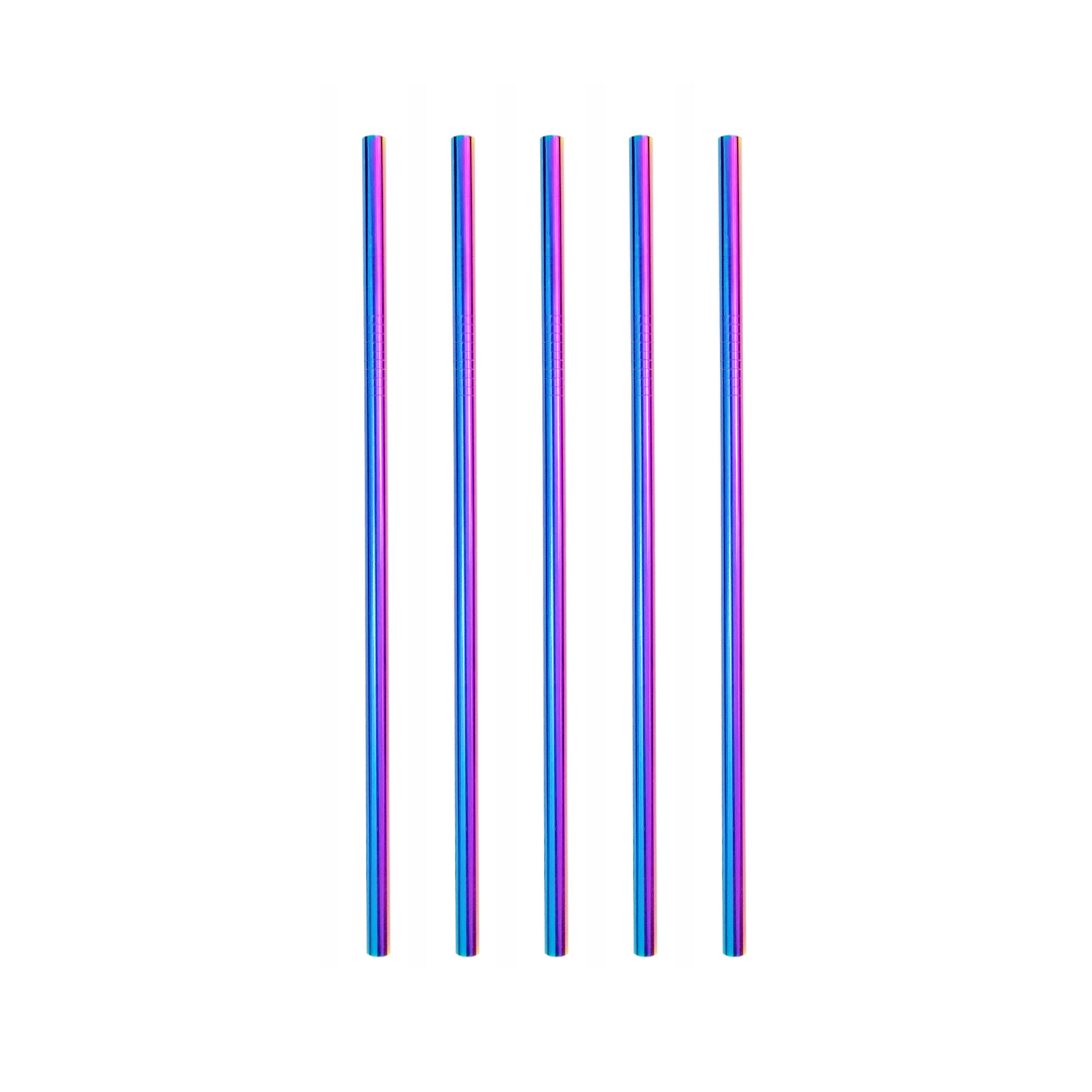 Five mermaid metallic rainbow colored metal straws