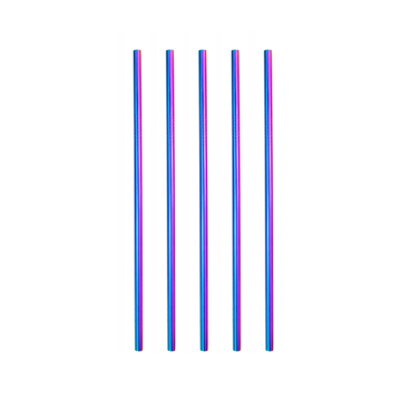 Five mermaid metallic rainbow colored metal straws